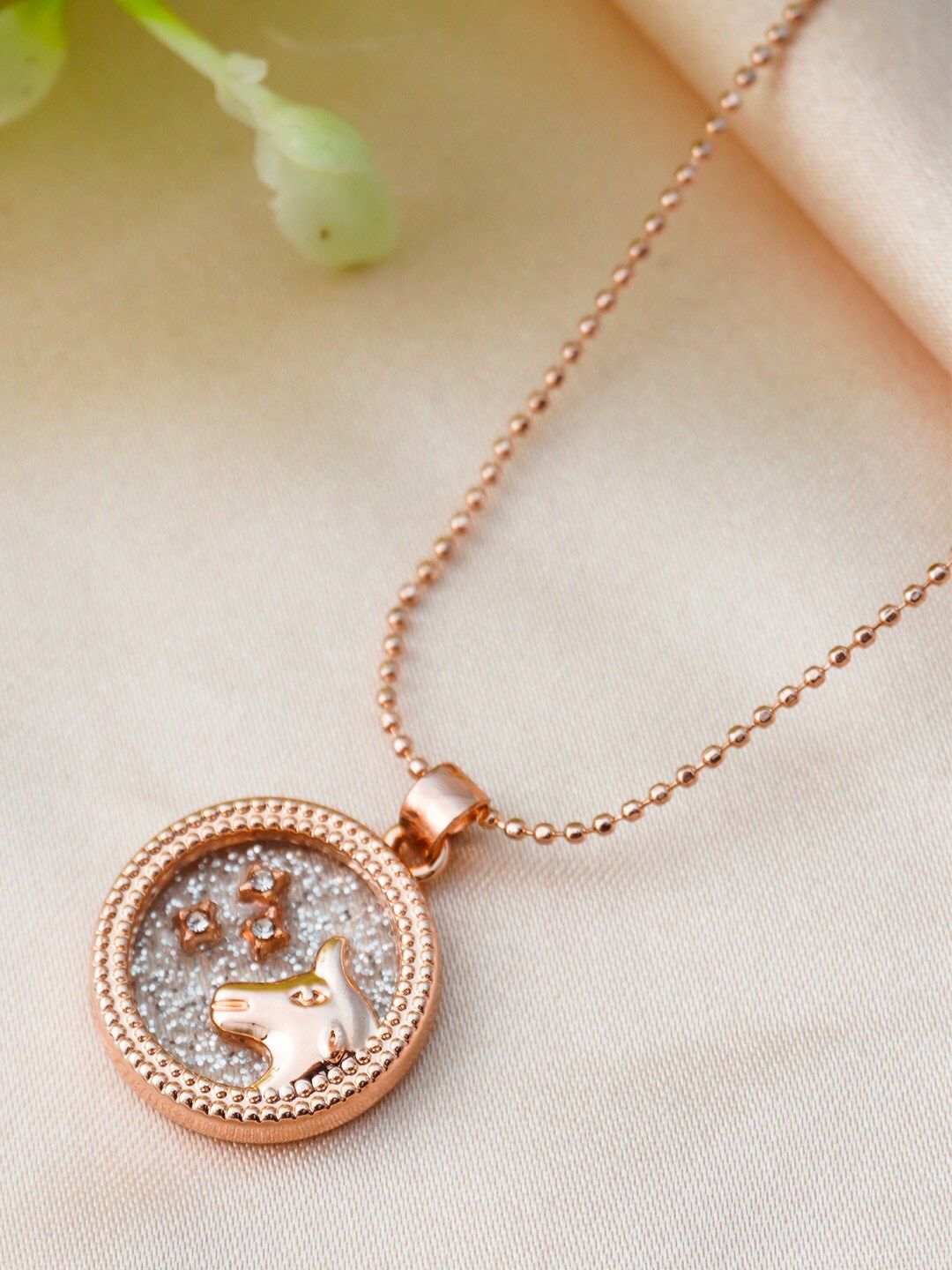 

Ferosh Women Rose Gold-Toned White Stone-Studded Taurus Pendant With Chain