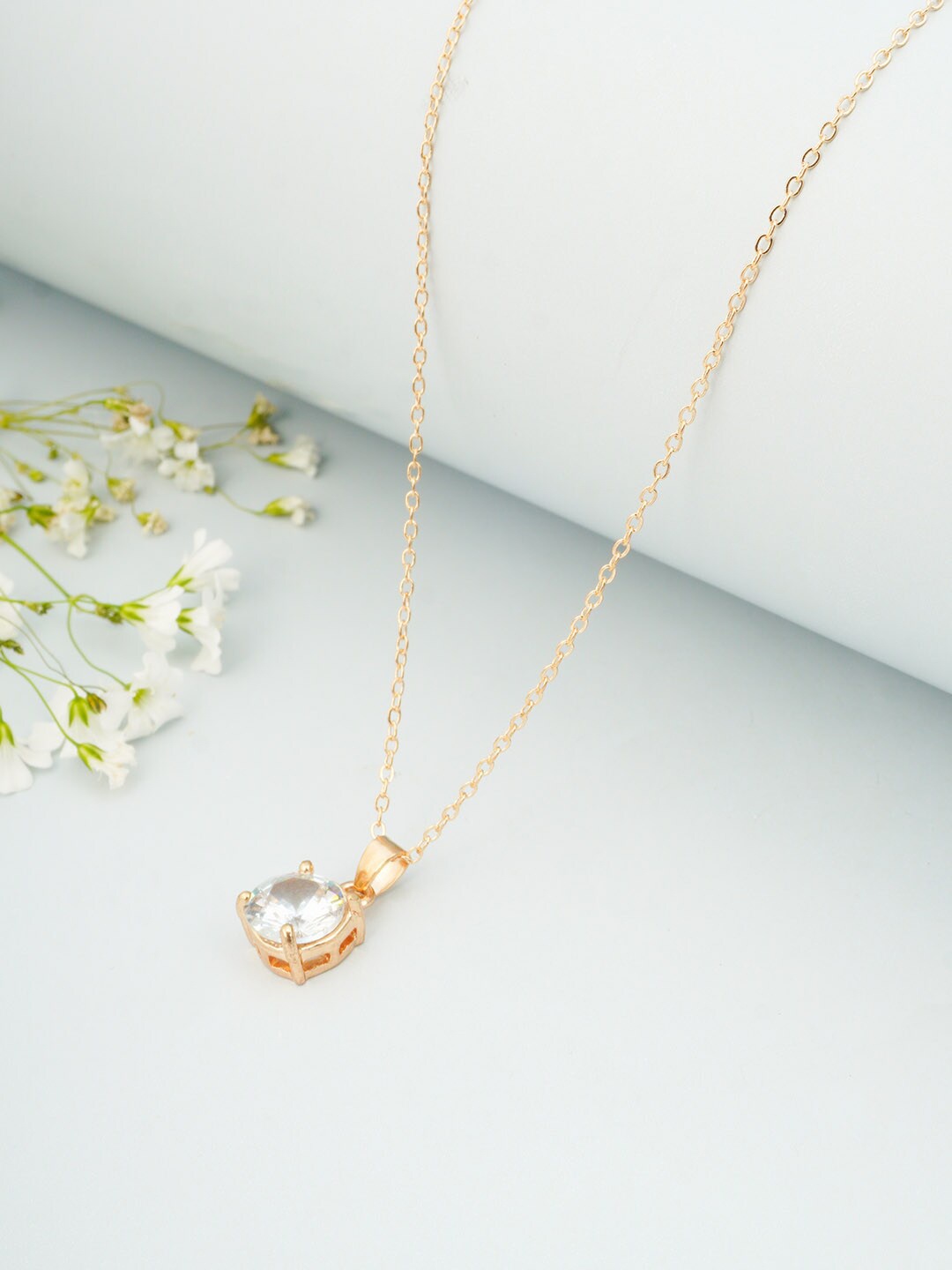 

Ferosh Gold-Toned & White Stone Studded Pendant With Chain