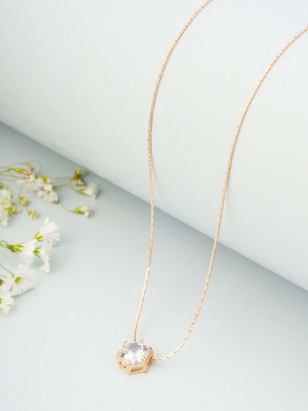

Ferosh Gold-Plated Gold Stone Studded Diamond Pendant Chain Necklace