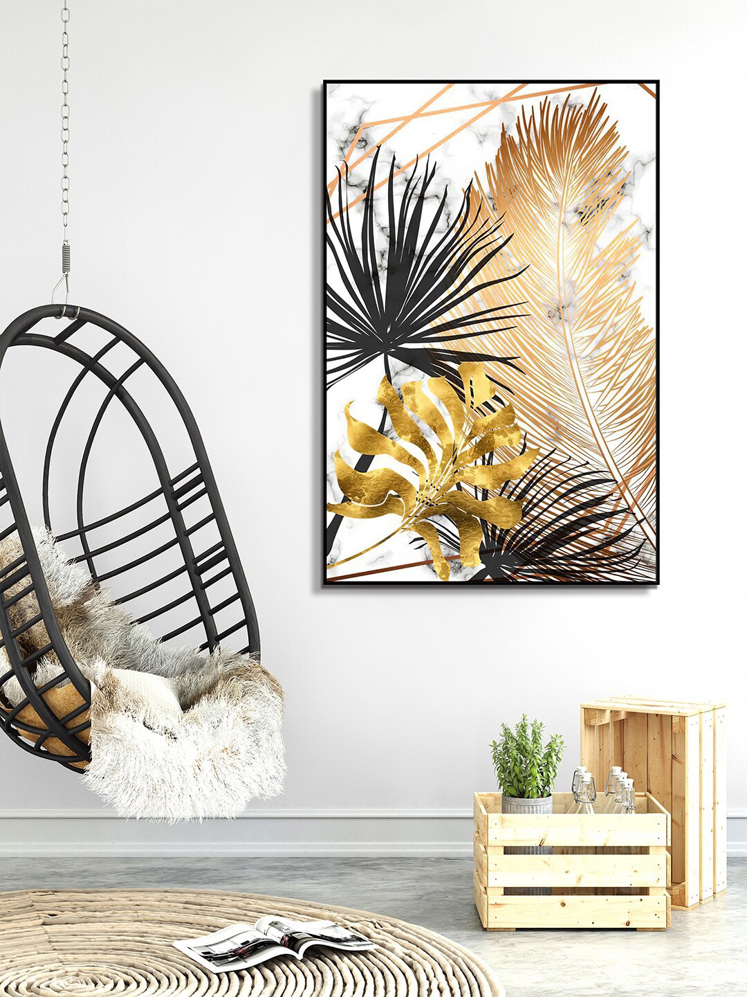 

HomeTown Black & Gold Tropical Printed Wall Art