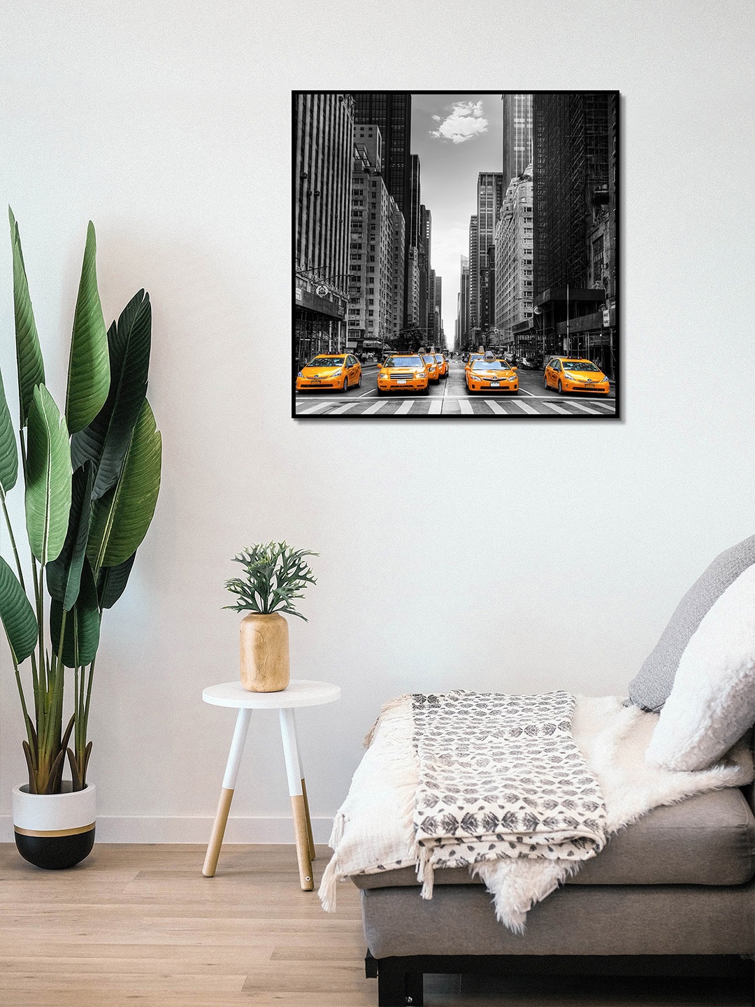 

HomeTown Black & Yellow Simon City Taxi Printed Framed Wall Painting