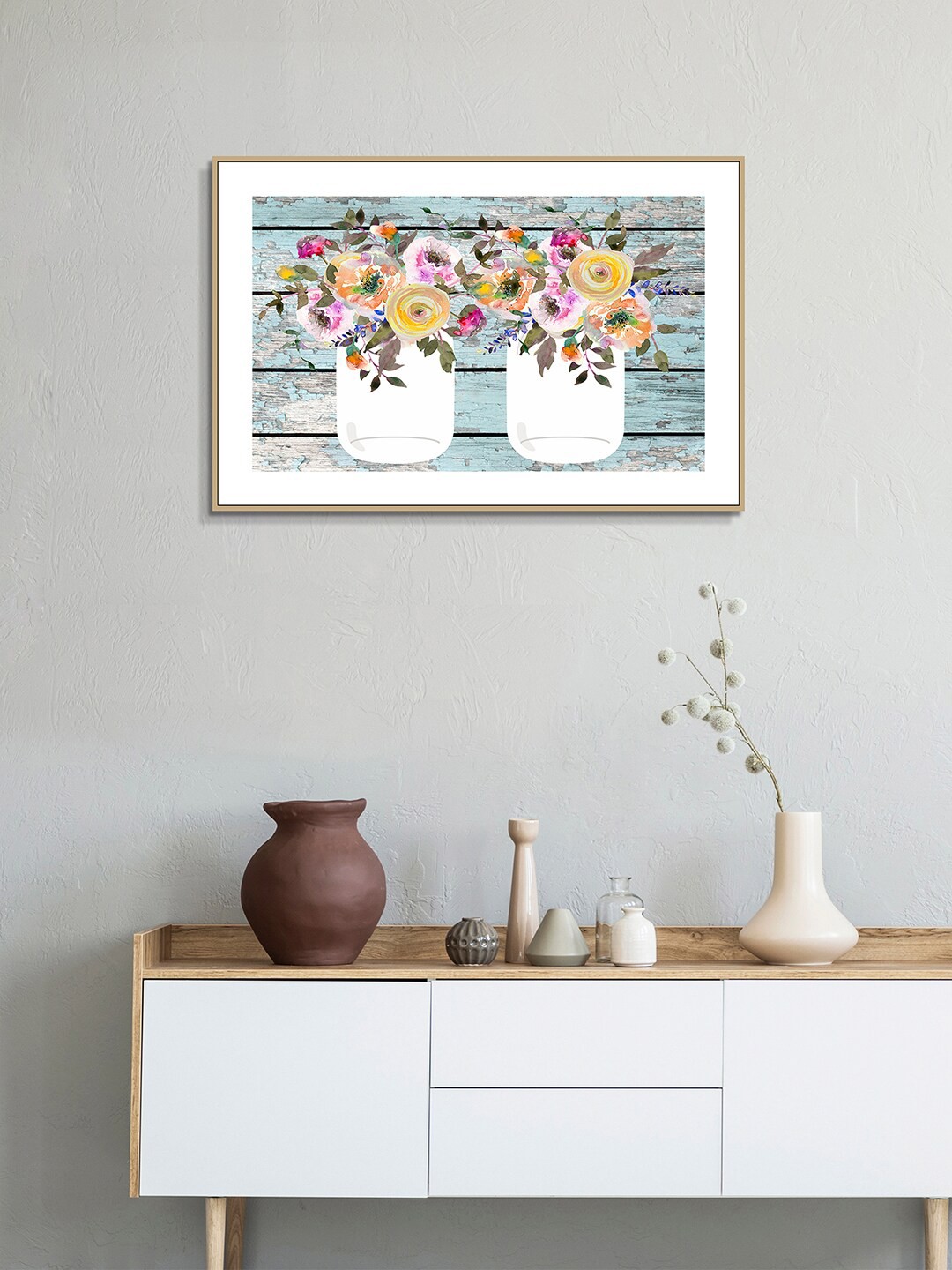 

HomeTown White Pink & Yellow Floral Printed Wall Art