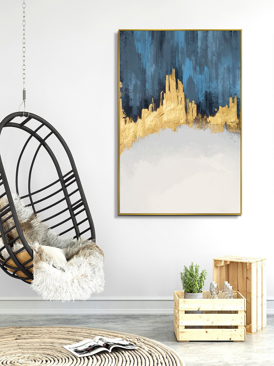 

HomeTown Blue & Gold-Toned Printed Abstract Wall Art