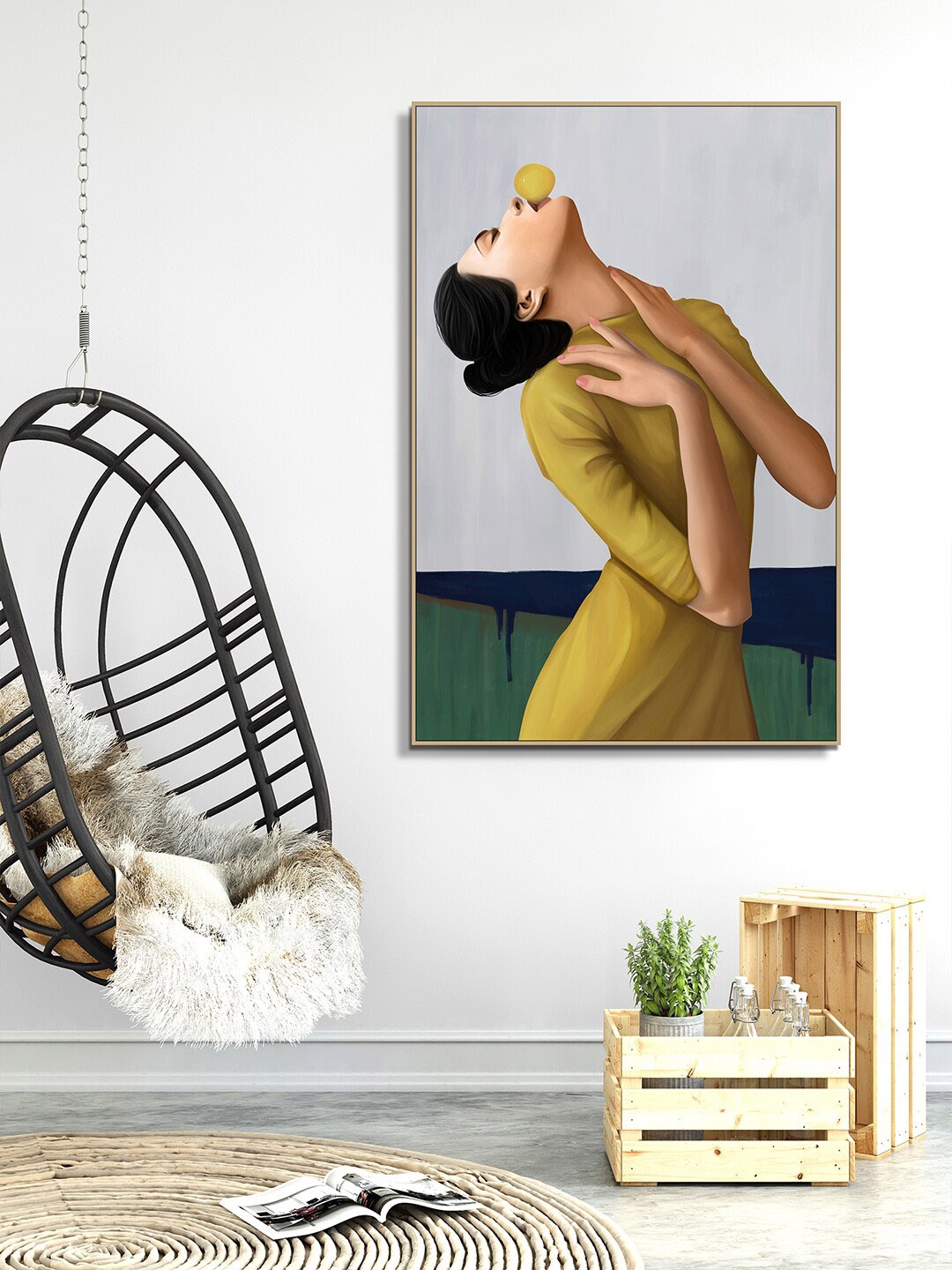 

HomeTown Green Lady With Bubble Glossy Painting Wall Art