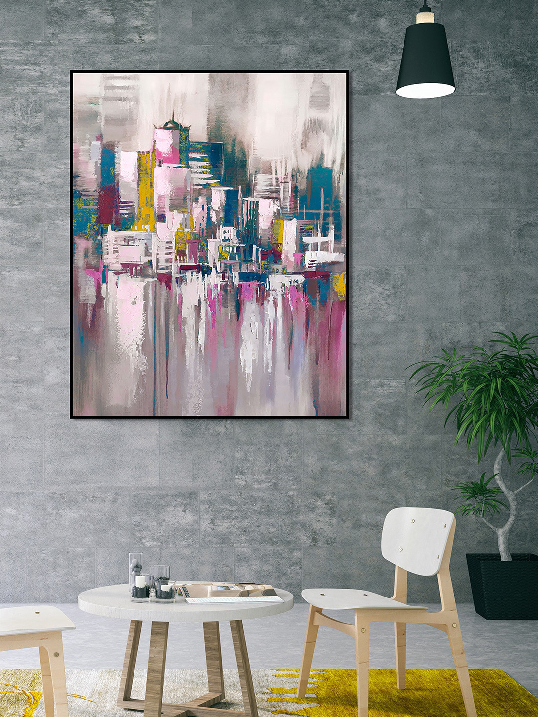 

HomeTown Purple & White Simon City Scape Abstract Framed Wall Art