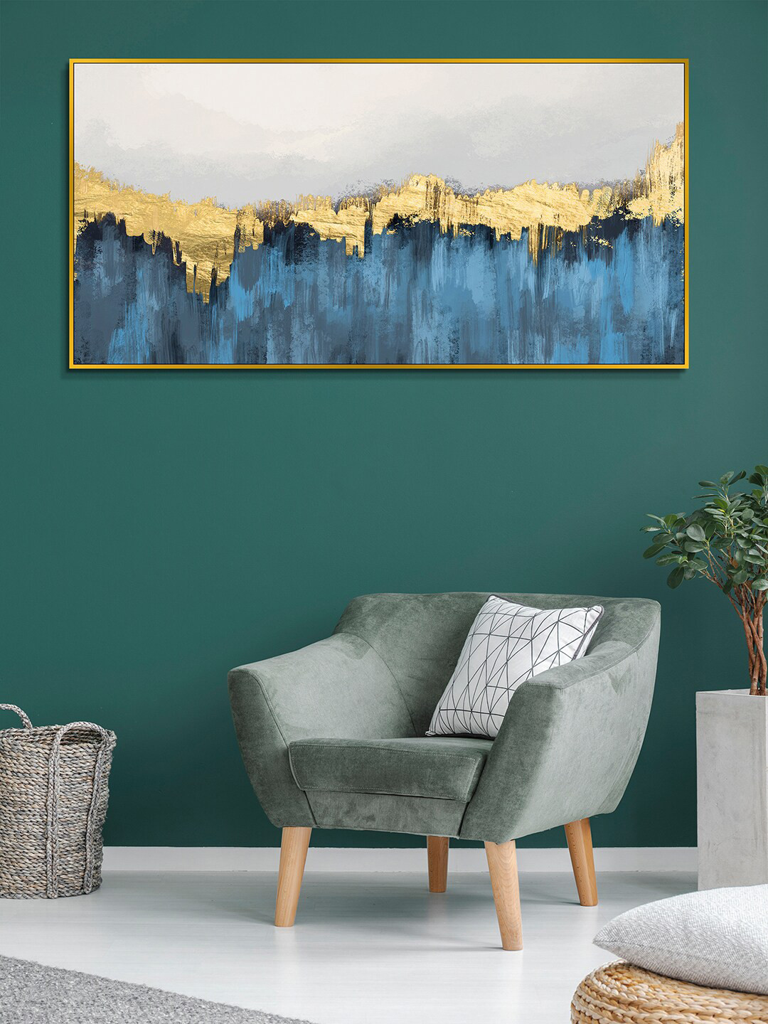 

HomeTown Indigo & Gold-Toned Abstract Glossy Painting Wall Art