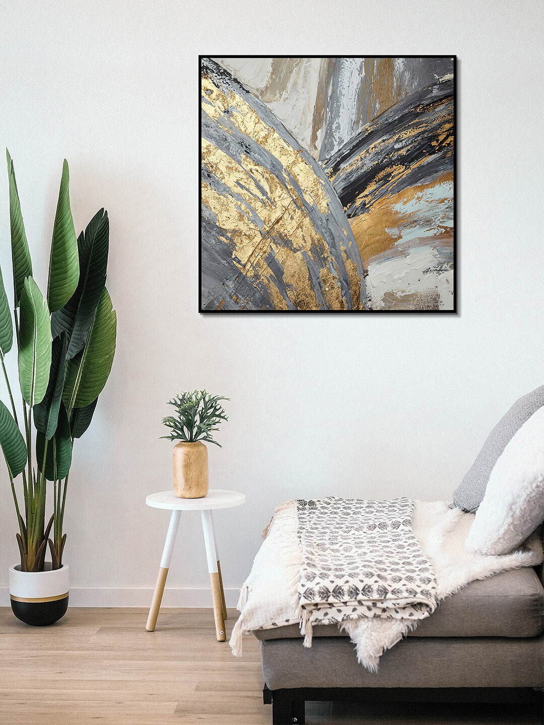 

HomeTown Black &Gold-Toned Abstarct Strokes Glossy Painting Wall Art
