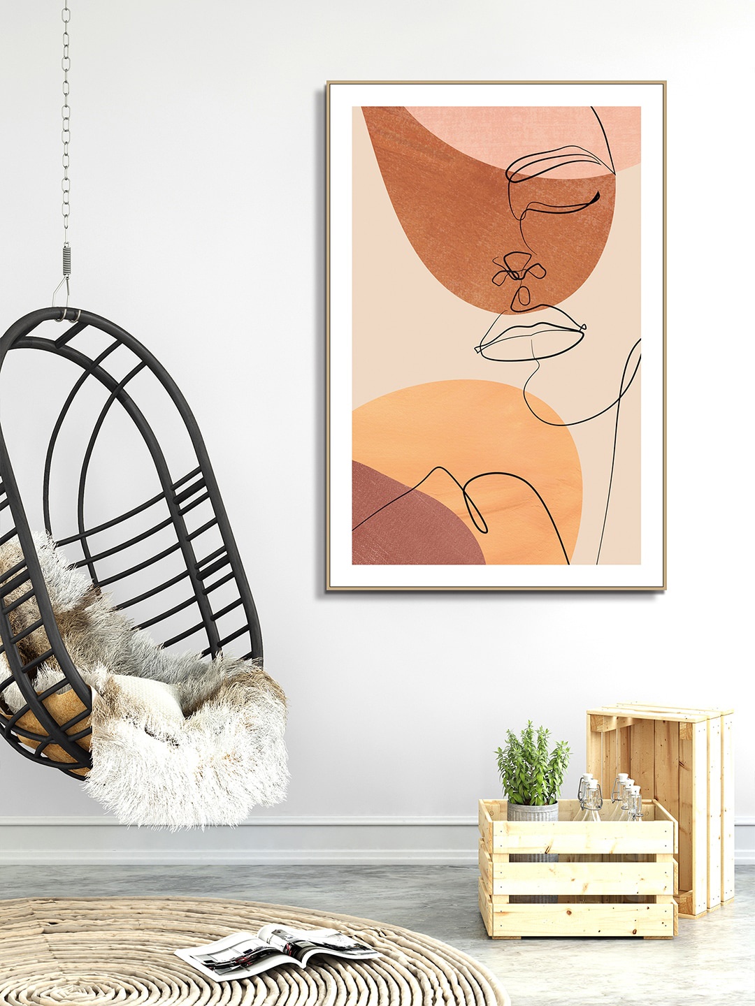

HomeTown Beige & Orange Printed Boho Faces Wall Art