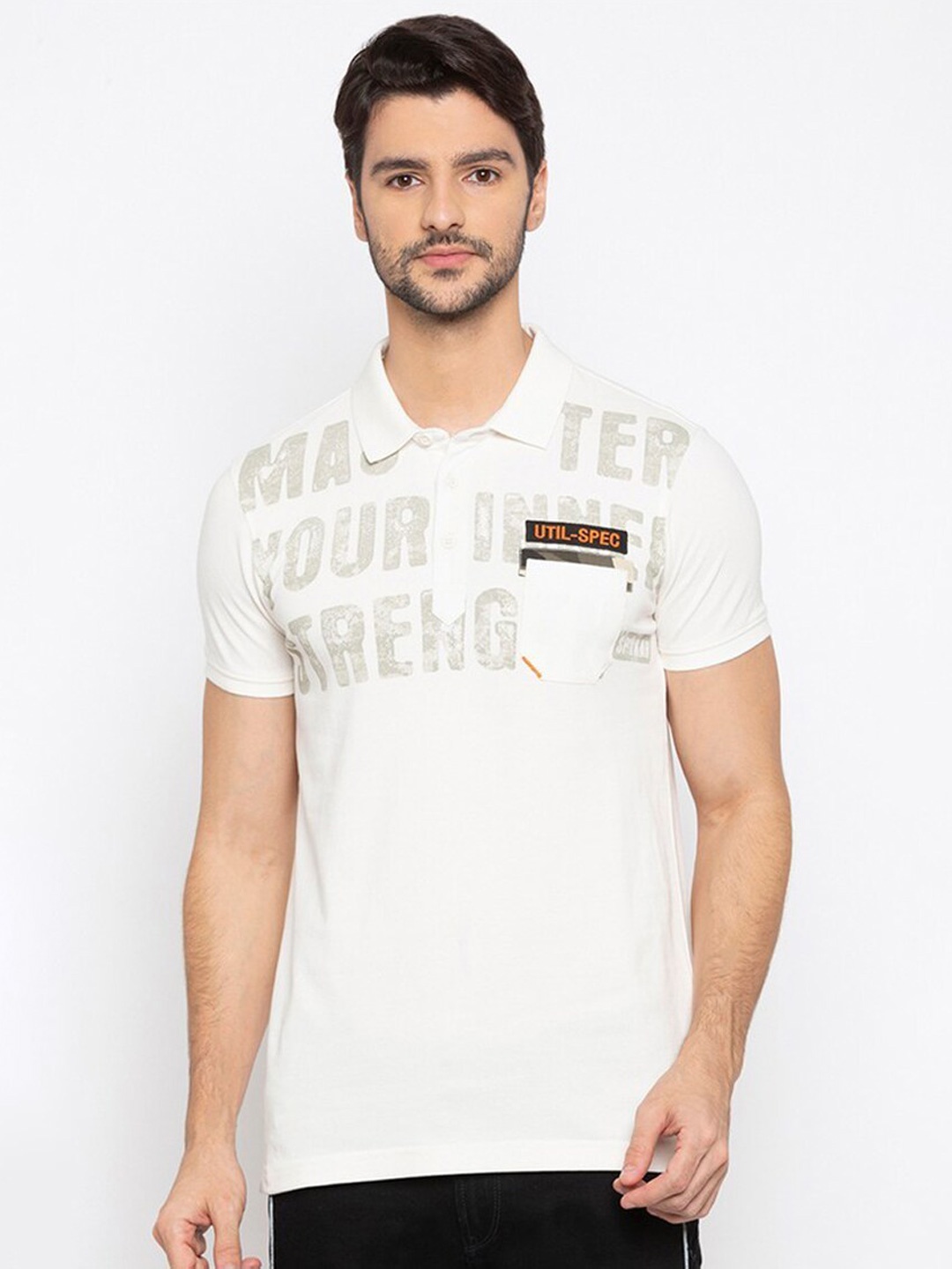 

SPYKAR Men Typography Printed Polo Collar Slim Fit T-shirt, Grey