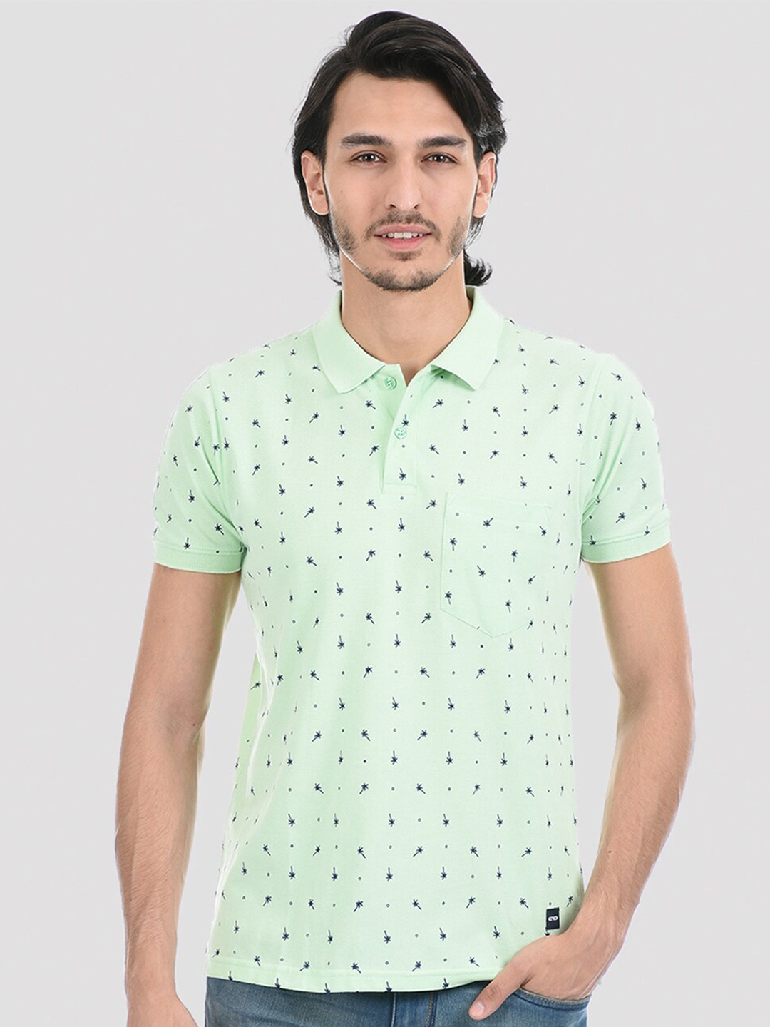 

Cloak & Decker by Monte Carlo Men Teal Printed Polo Collar T-shirt