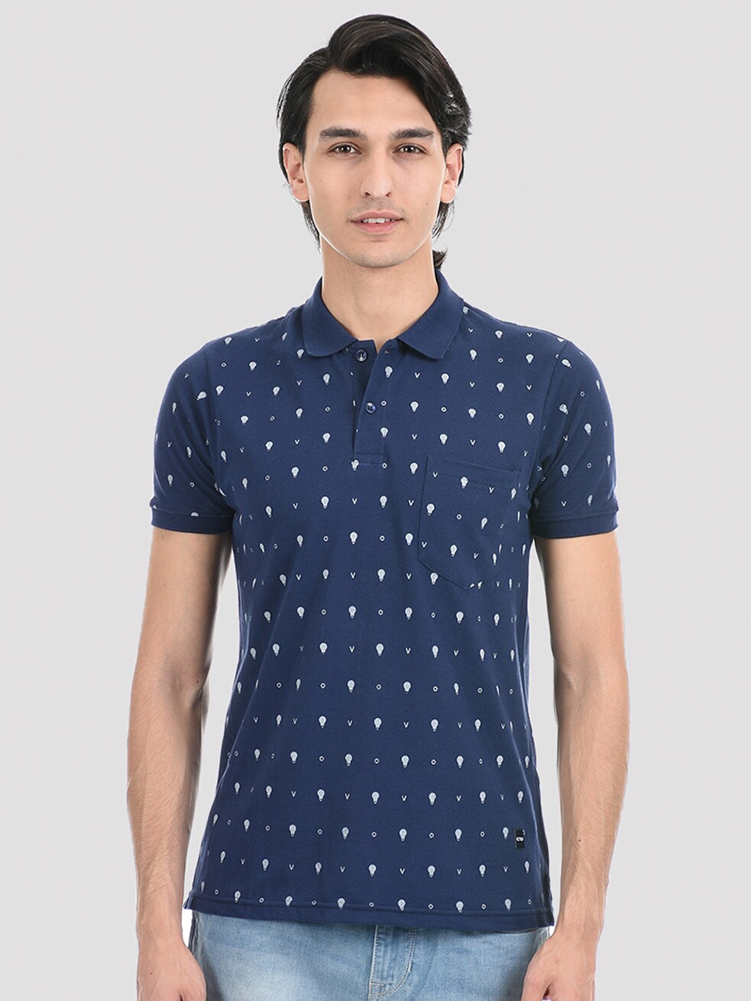 

Cloak & Decker by Monte Carlo Men Printed Polo Collar T-shirt, Navy blue
