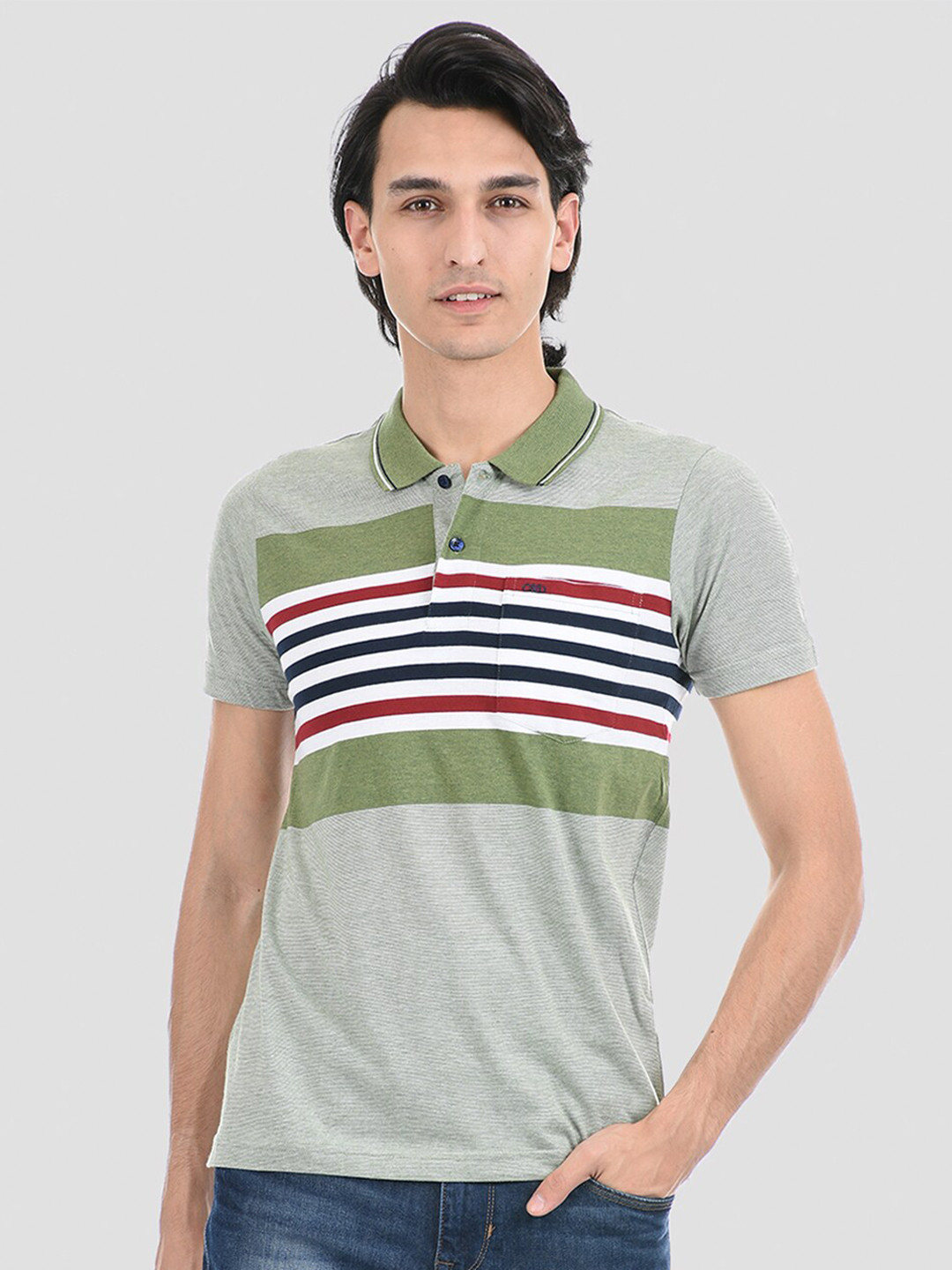 

Cloak & Decker by Monte Carlo Men Green Striped Polo Collar T-shirt