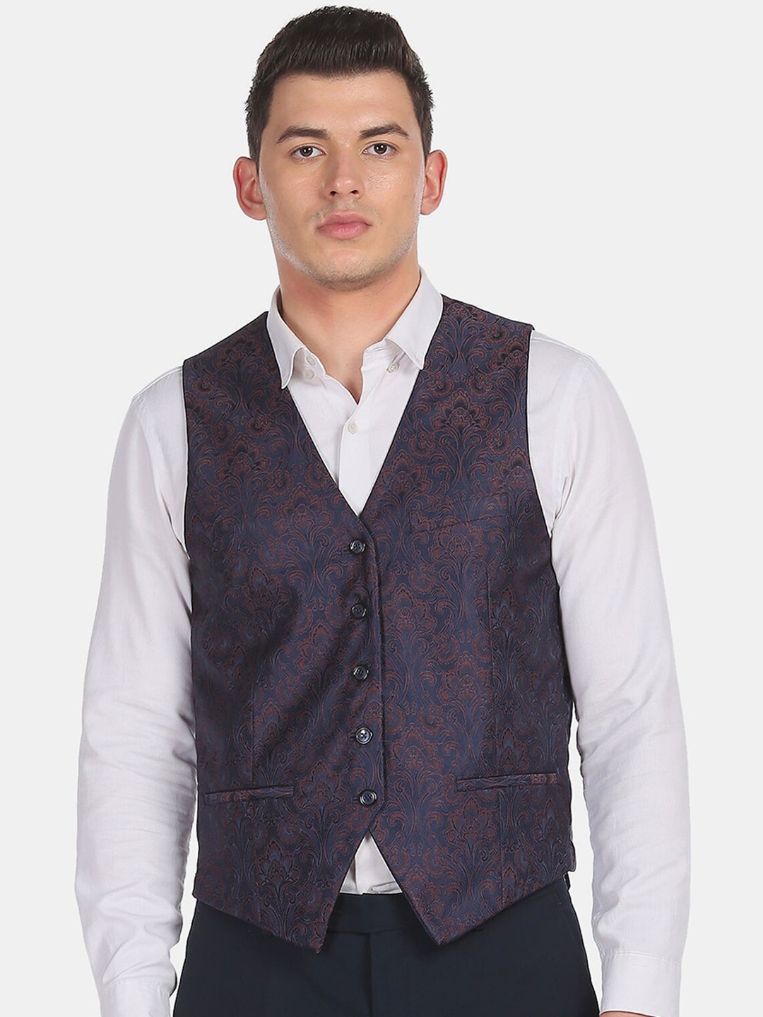 

Arrow Men Dark-Blue Checked Single-Breasted Formal Suit