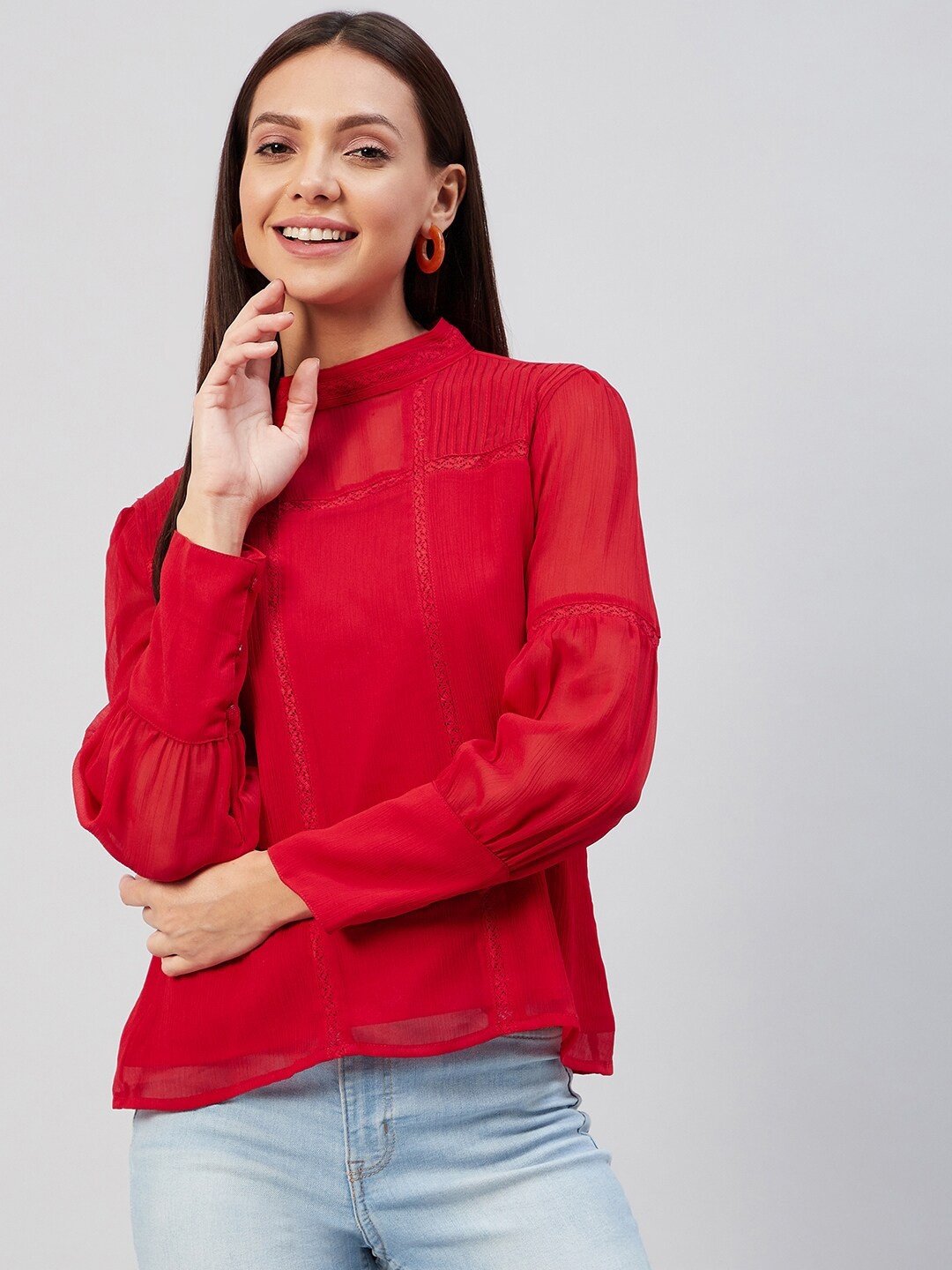 

Marie Claire Women Red Chiffon Top