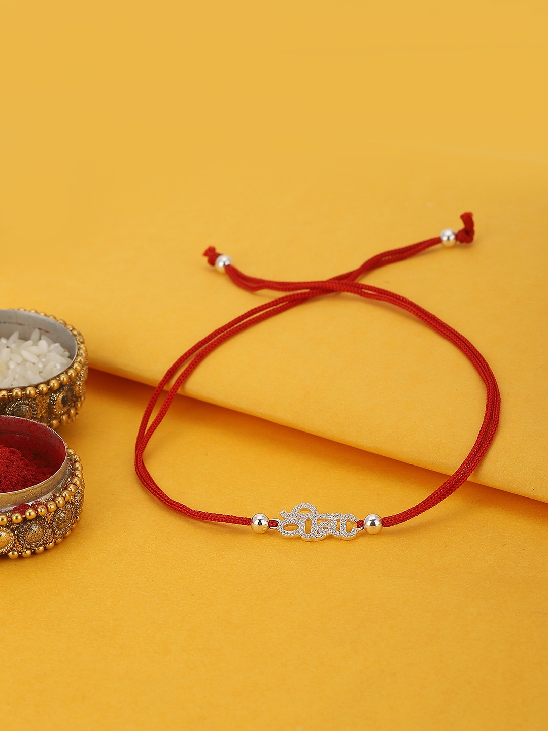 

Carlton London Men Red & 925 Sterling Silver Plated Rakhis