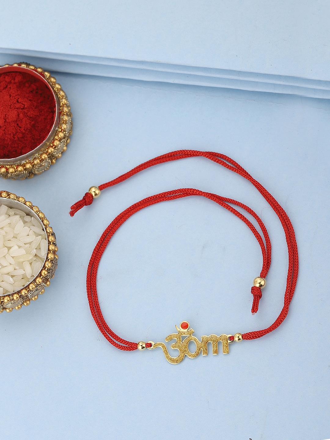 

Carlton London Red 925 Sterling Silver Rakhi, Gold