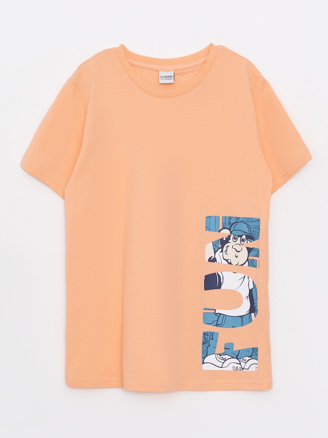 

LC Waikiki Boys Peach-Coloured & Blue Printed Pure Cotton T-shirt