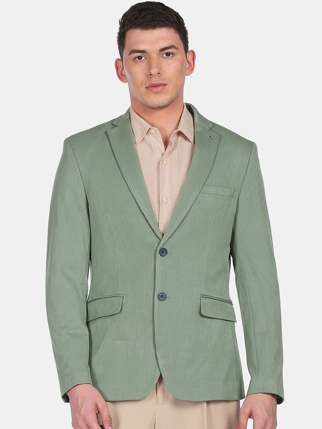 

Arrow Men Green Knit Patterned Single Breasted Slim Fit Blazers