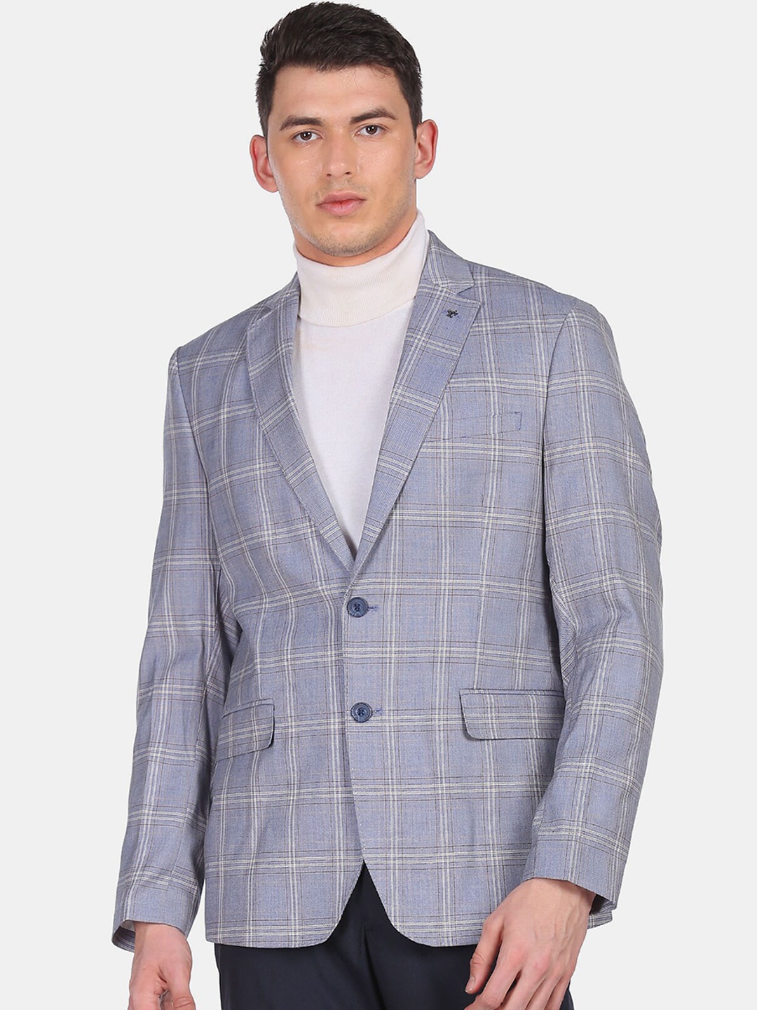 

Arrow Men Blue Checked Single-Breasted Slim-Fit Formal Blazers