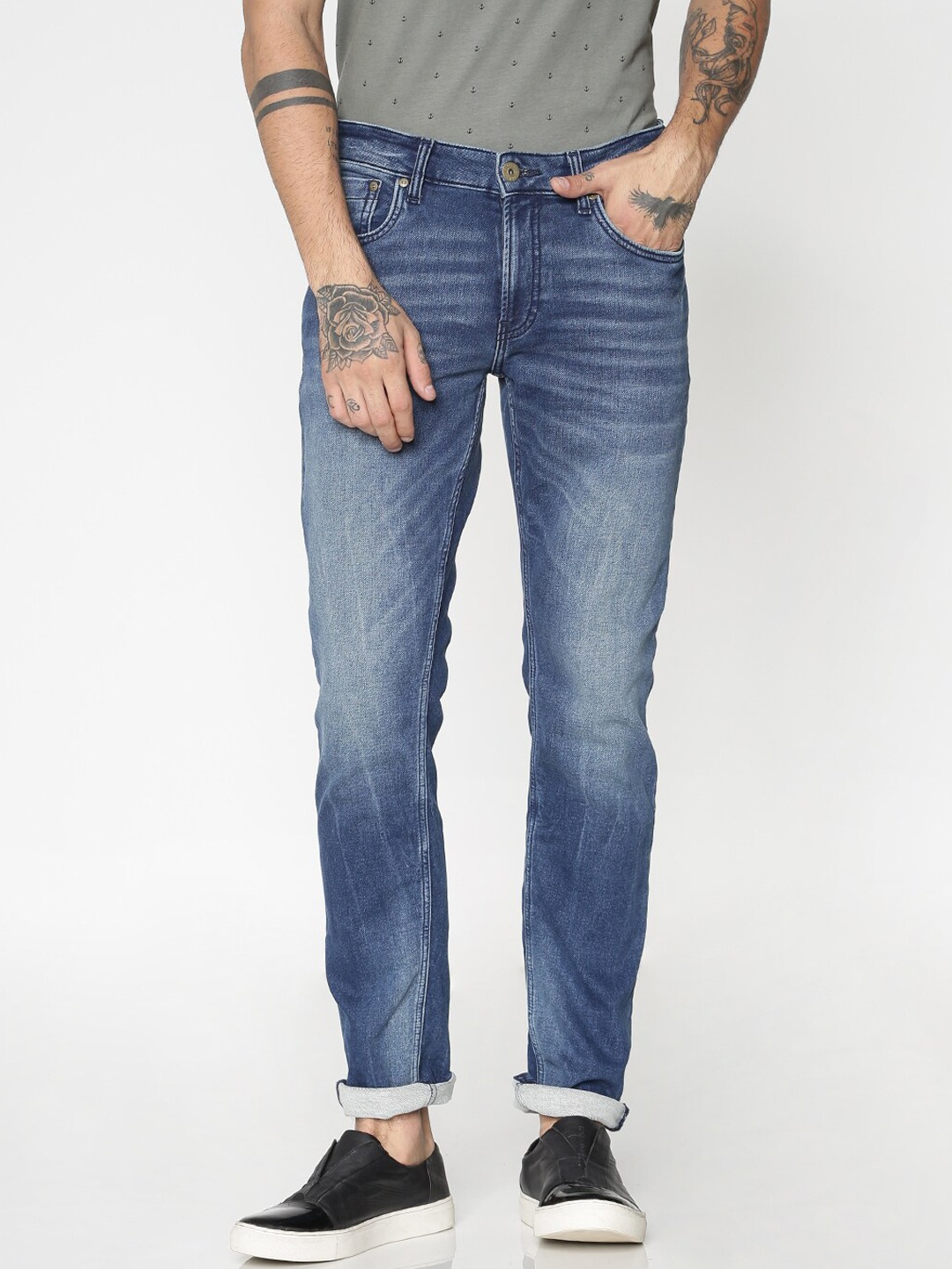 

Jack & Jones Men Blue Skinny Fit Low Distress Light Fade Jeans