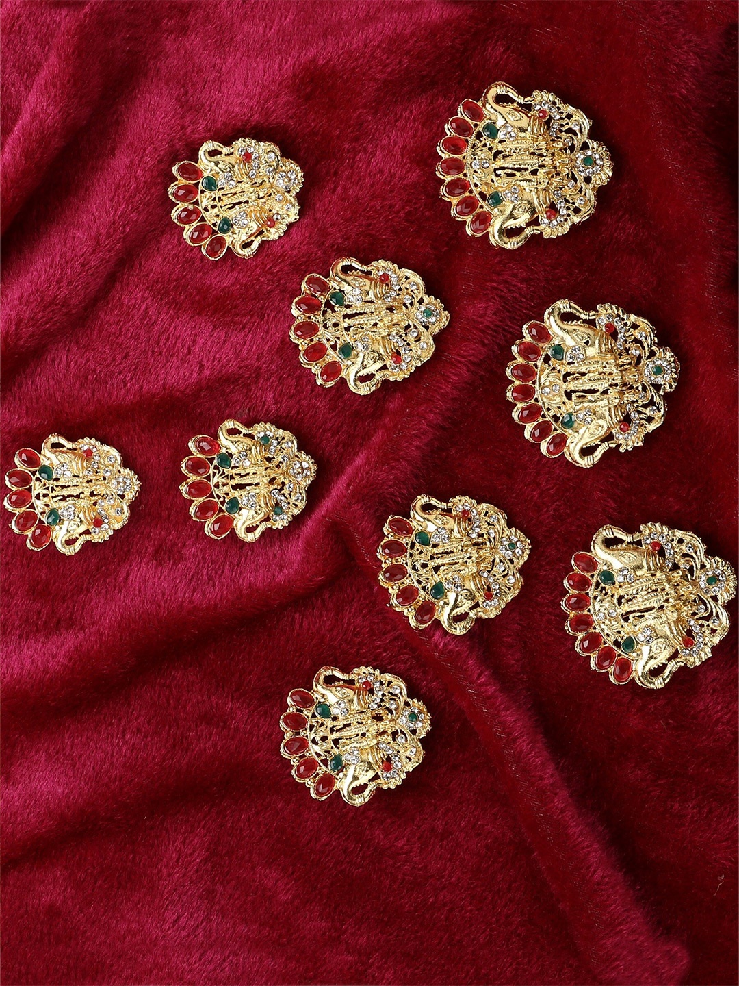 

Krelin Women Pack of 9 Gold-Toned & Red Embellished Hair Accessory