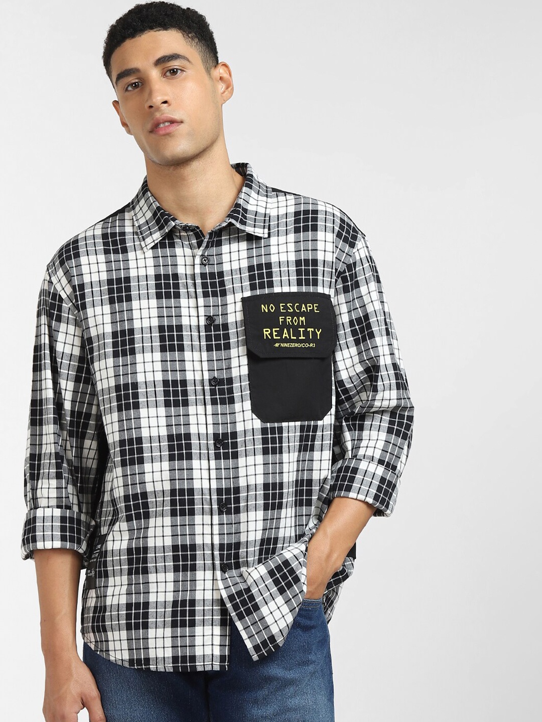

Jack & Jones Men Pure Cotton Oversized Shirt, Black