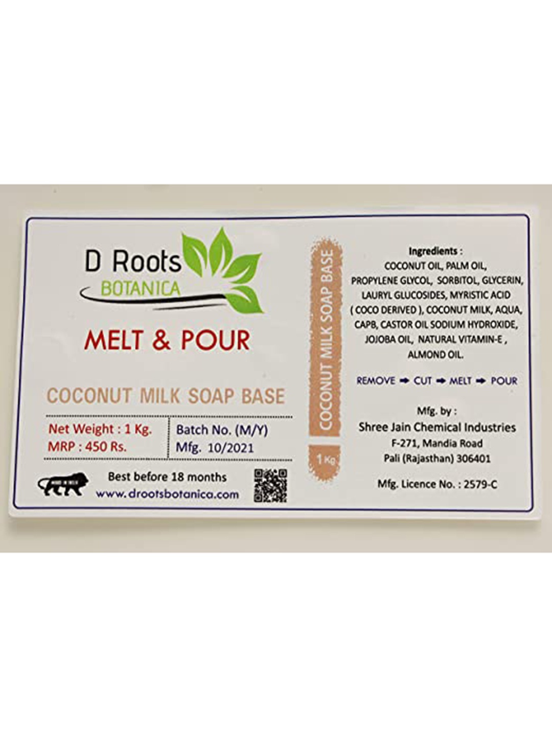 

D Roots Botanica Set of 2 Melt & Pour Coconut Milk Soap Base - 1 Kg Each, White