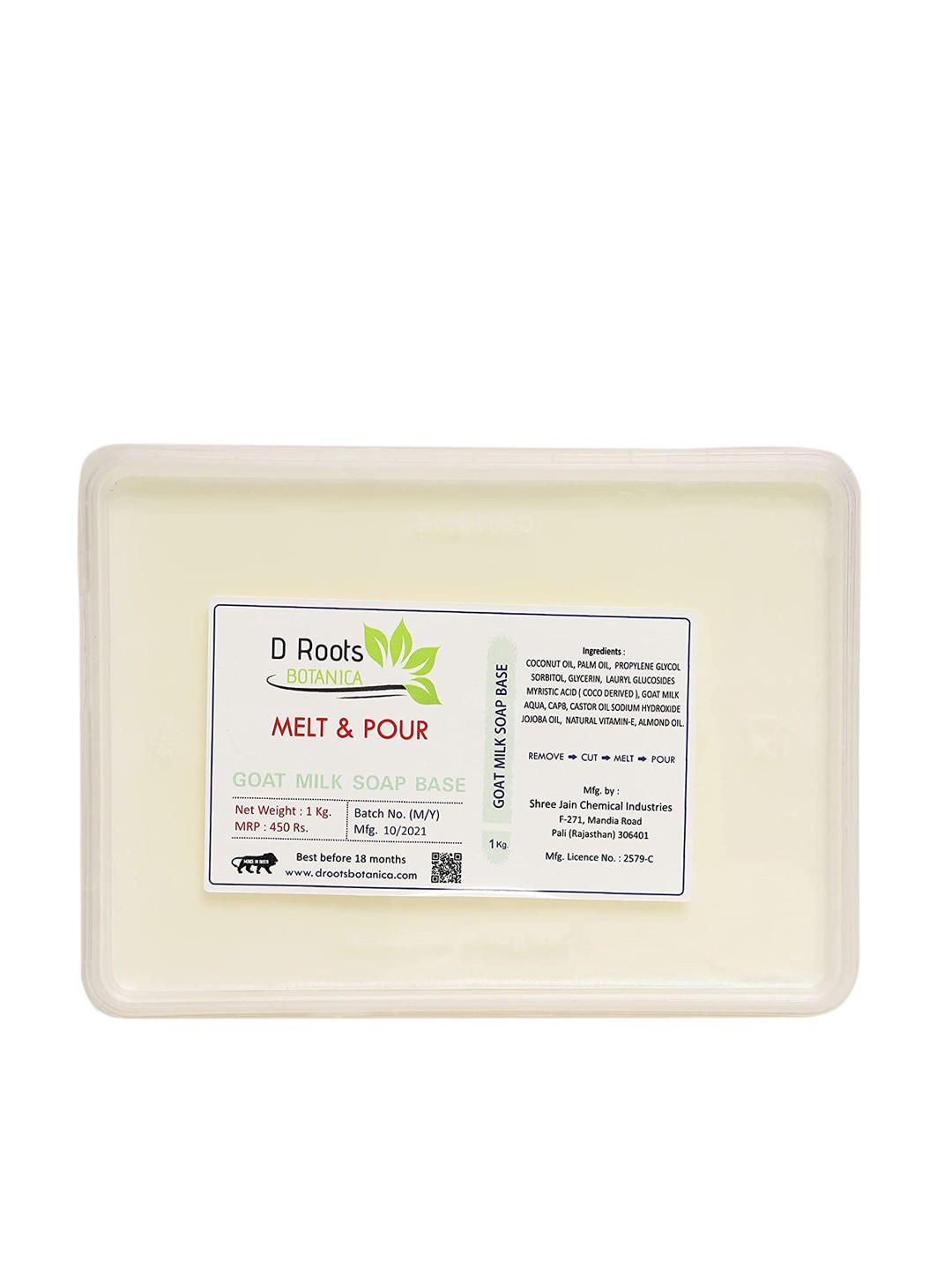

D Roots Botanica Melt & Pour Goat Milk Soap Base - 1 Kg, White