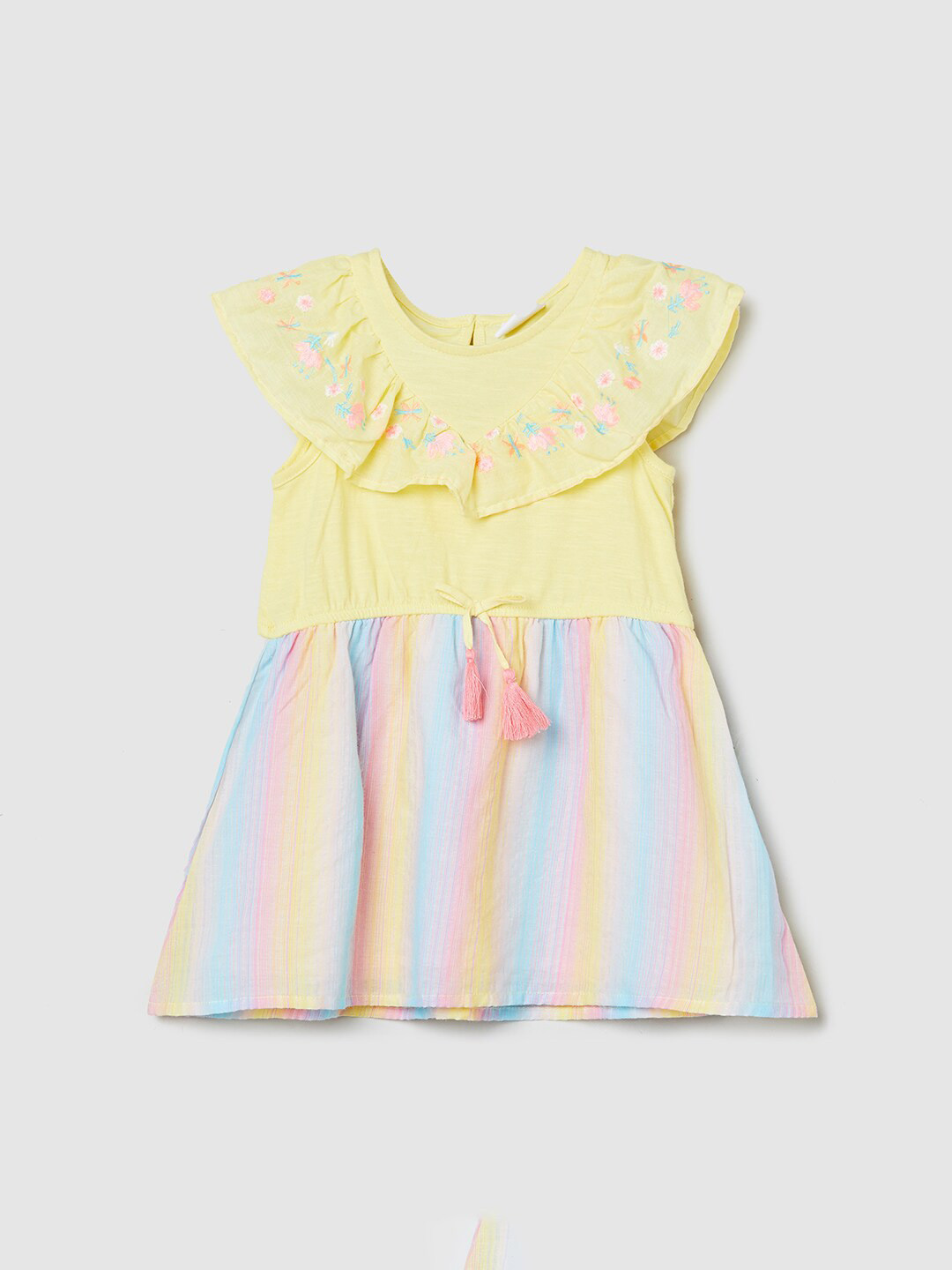 

max Girls Yellow & Blue Striped Dress