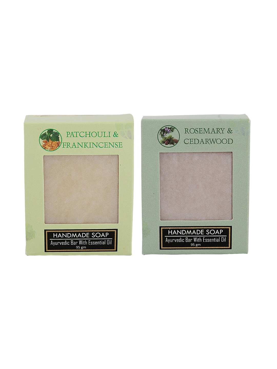 

Sugandhim Set of Rosemary & Cedarwood + Patchouli & Frankincense Ayurvedic Soap- 95 g Each, Green