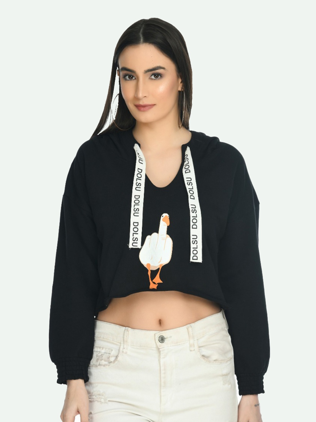 

DOLSU Women Black Printed Sweatshirt