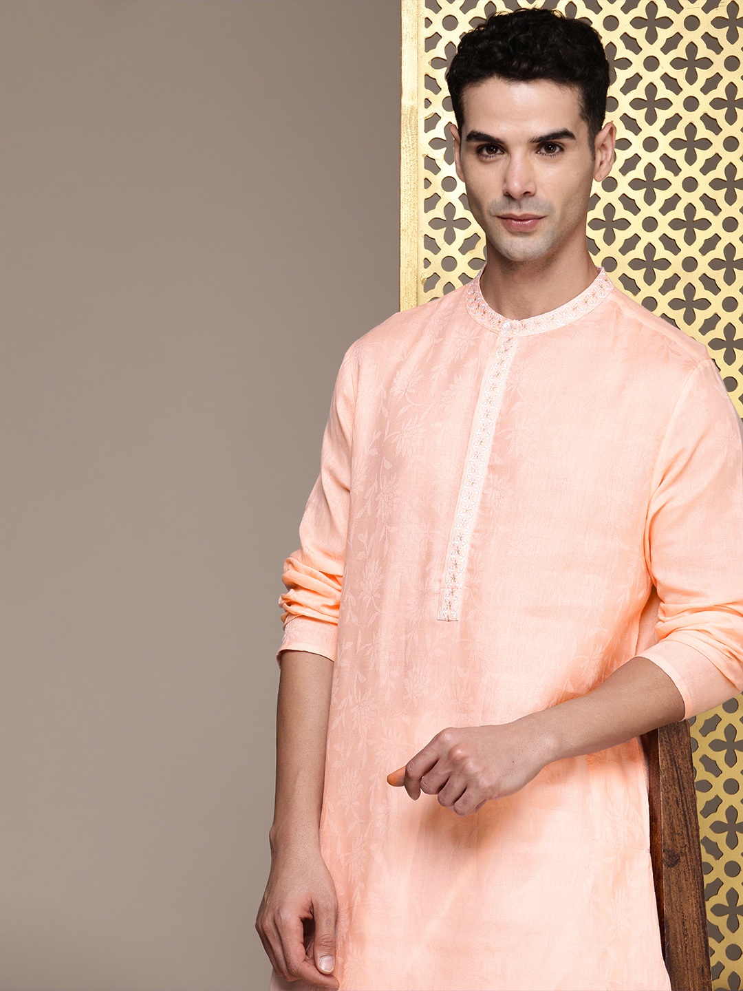 

House of Pataudi Jashn Kurta with Churidar, Peach