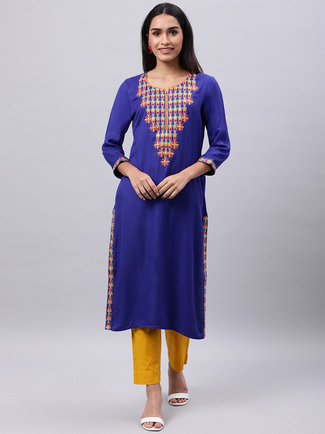 

Souchii Women Blue Embroidered Mirror Work Grandeur & Majestic Artwork Kurta