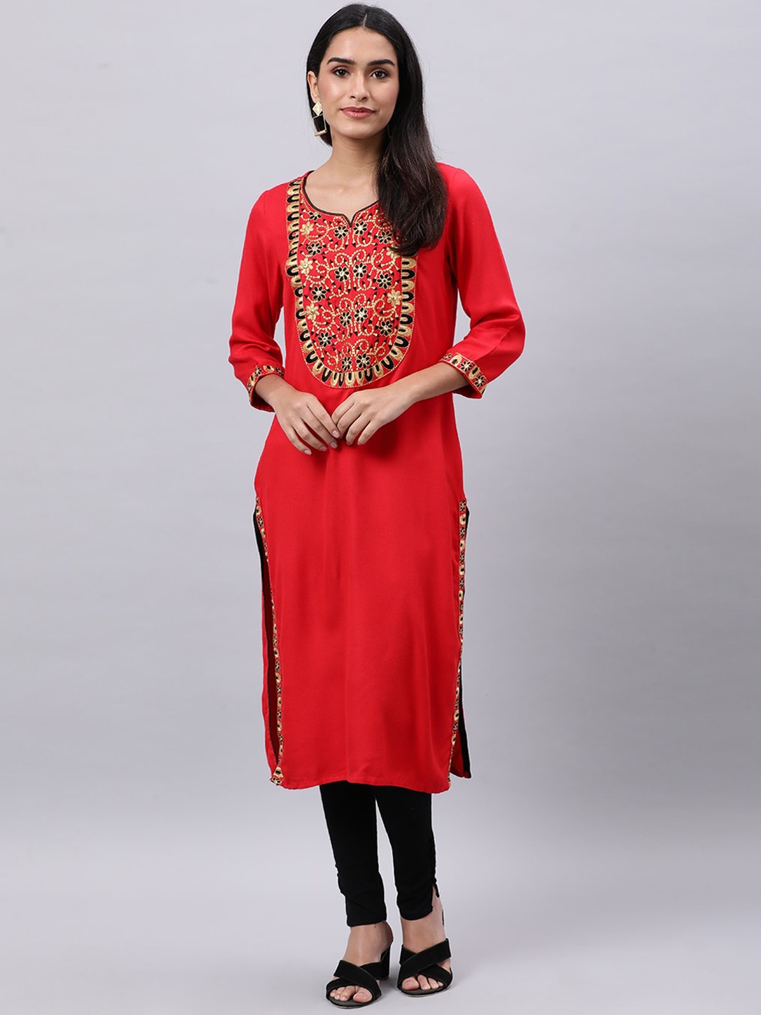 

Souchii Women Red Yoke Design Thread Work Grandeur & Majestic Artwork Kurta