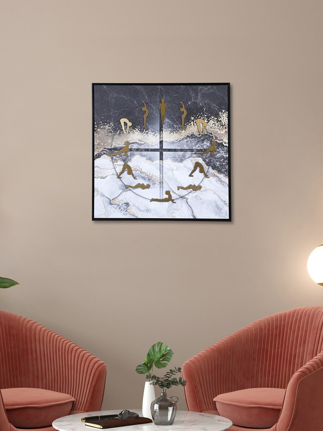 

HomeTown Gold-Toned & Grey Sooryanamaskar Painting Wall Art