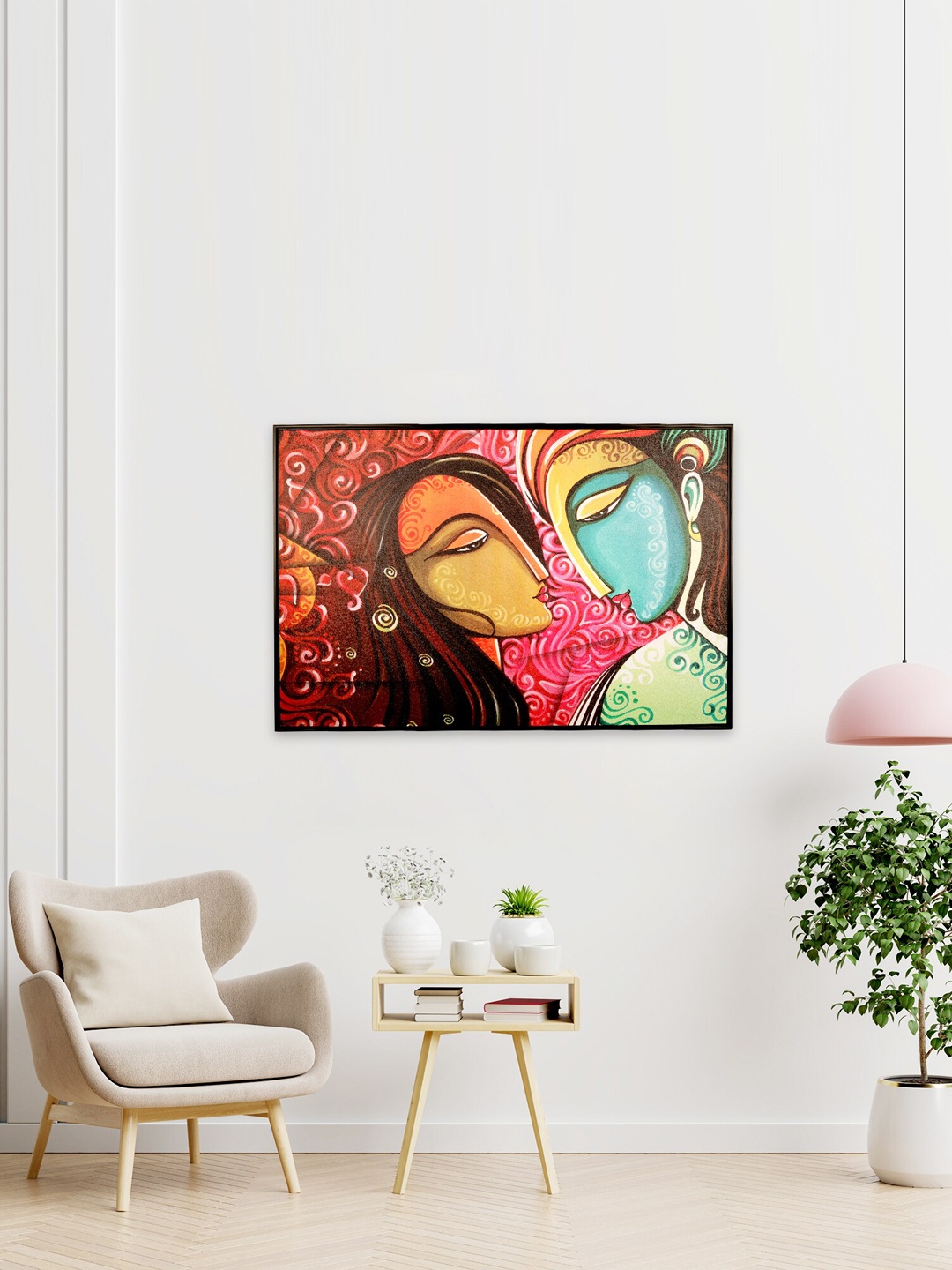 

HomeTown Pink Red & Green Radha Krishna Devotion Printed Wall Art