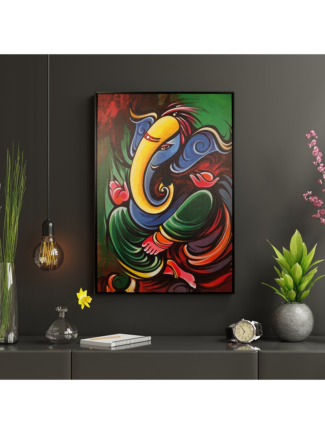 

HomeTown Yellow & Green Painting Ganesha Framed Wall Art