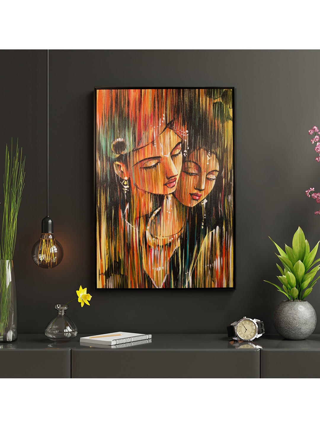 

HomeTown Brown & Orange Printed Devotion Synthetic Painting Wall Art
