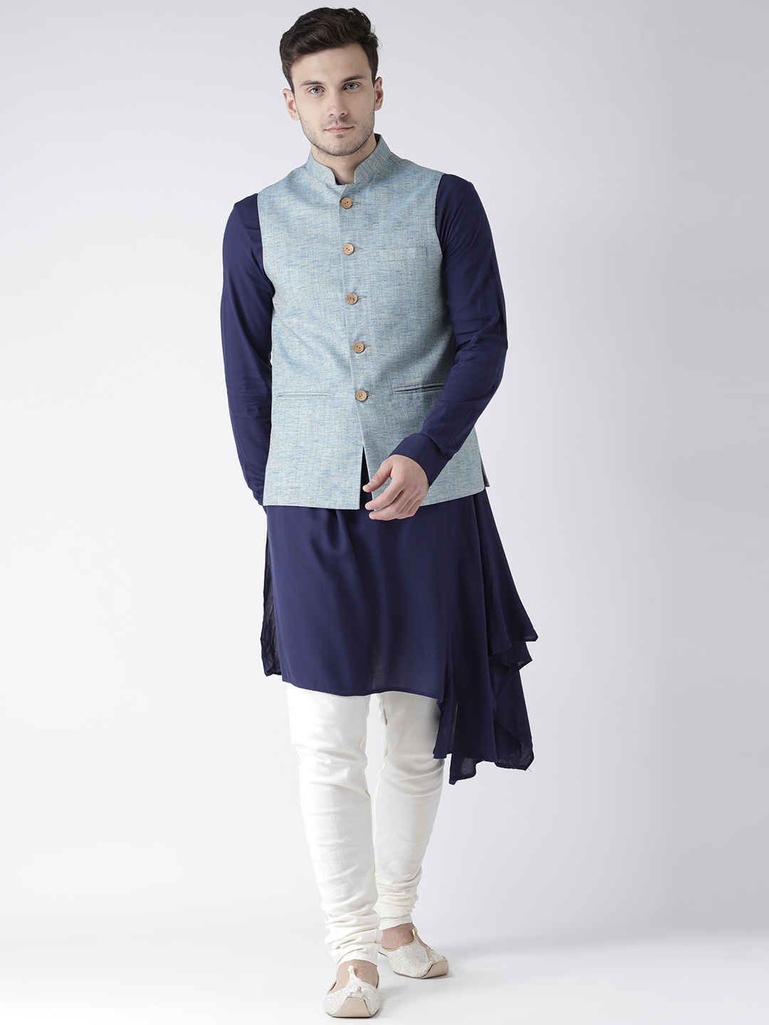 

KISAH Men Blue Kurta with Churidar & With a Nehru Jacket