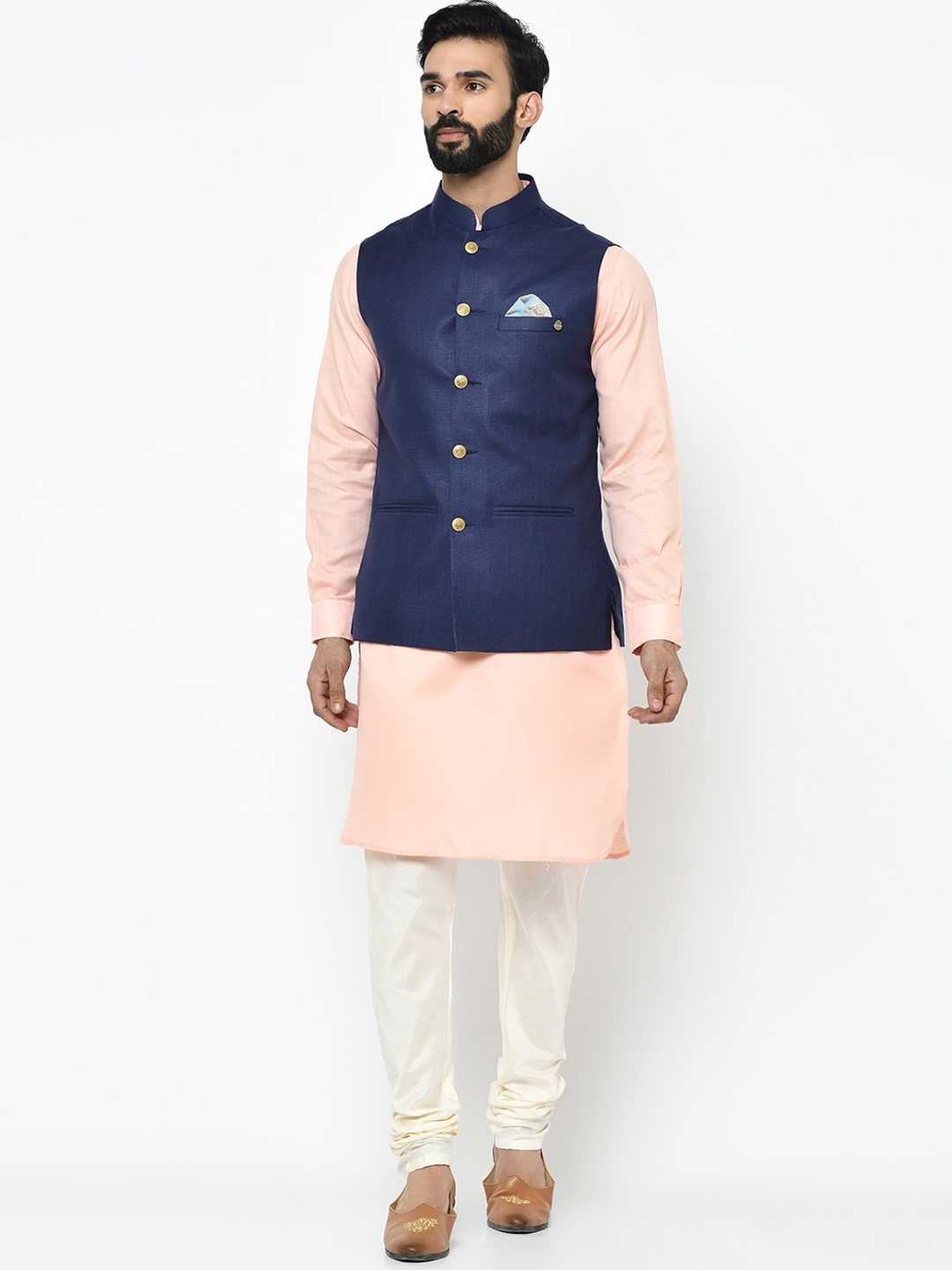 

KISAH Men Navy Blue Kurta Jacket Set