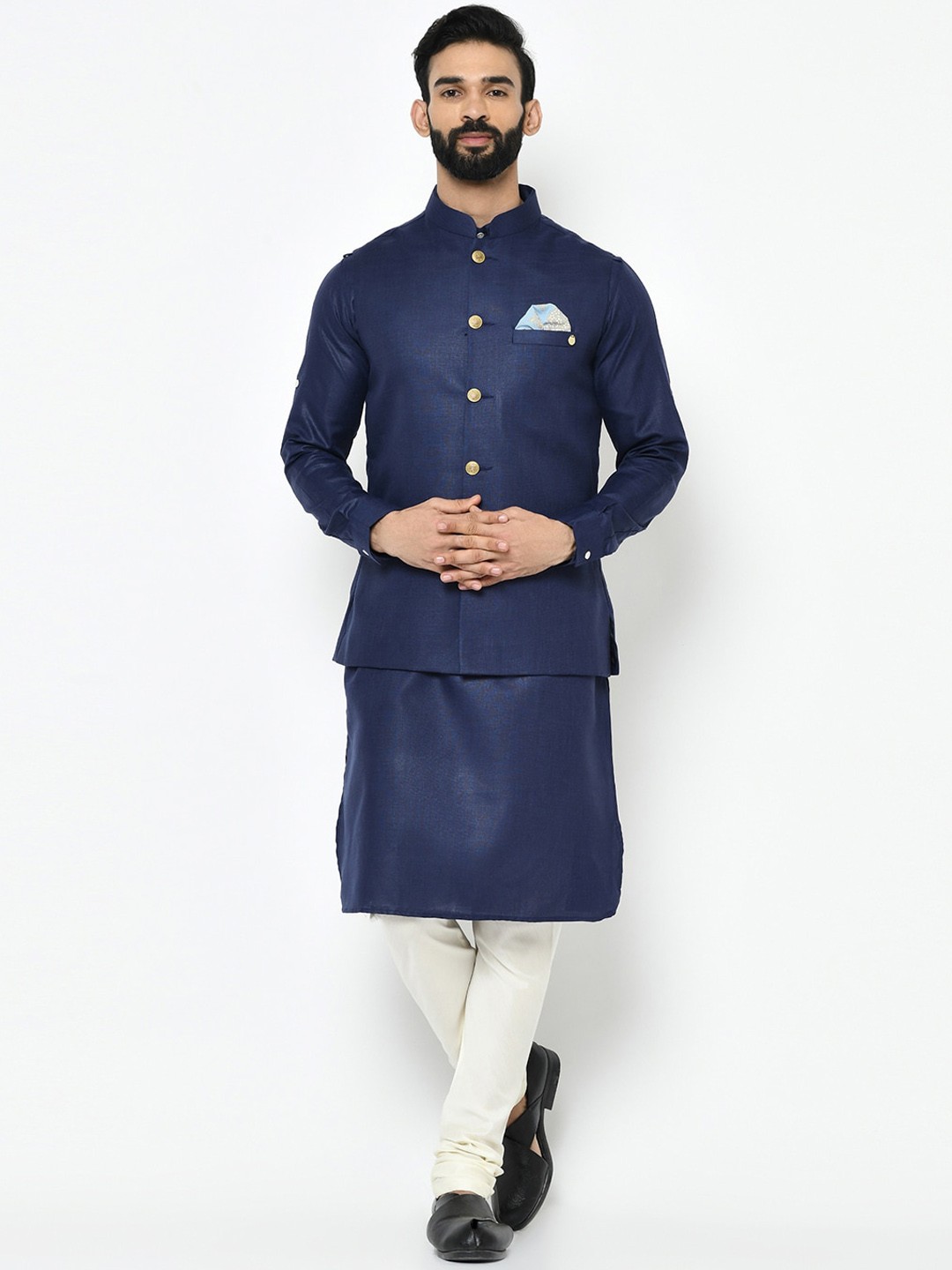 

KISAH Men Navy Blue Kurta with Churidar & Jacket