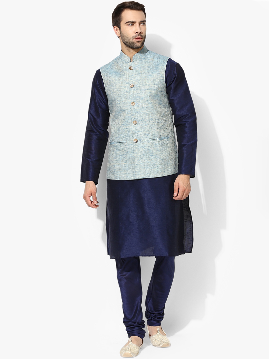 

KISAH Men Grey Cotton Blend Kurta with Churidar & Jacket