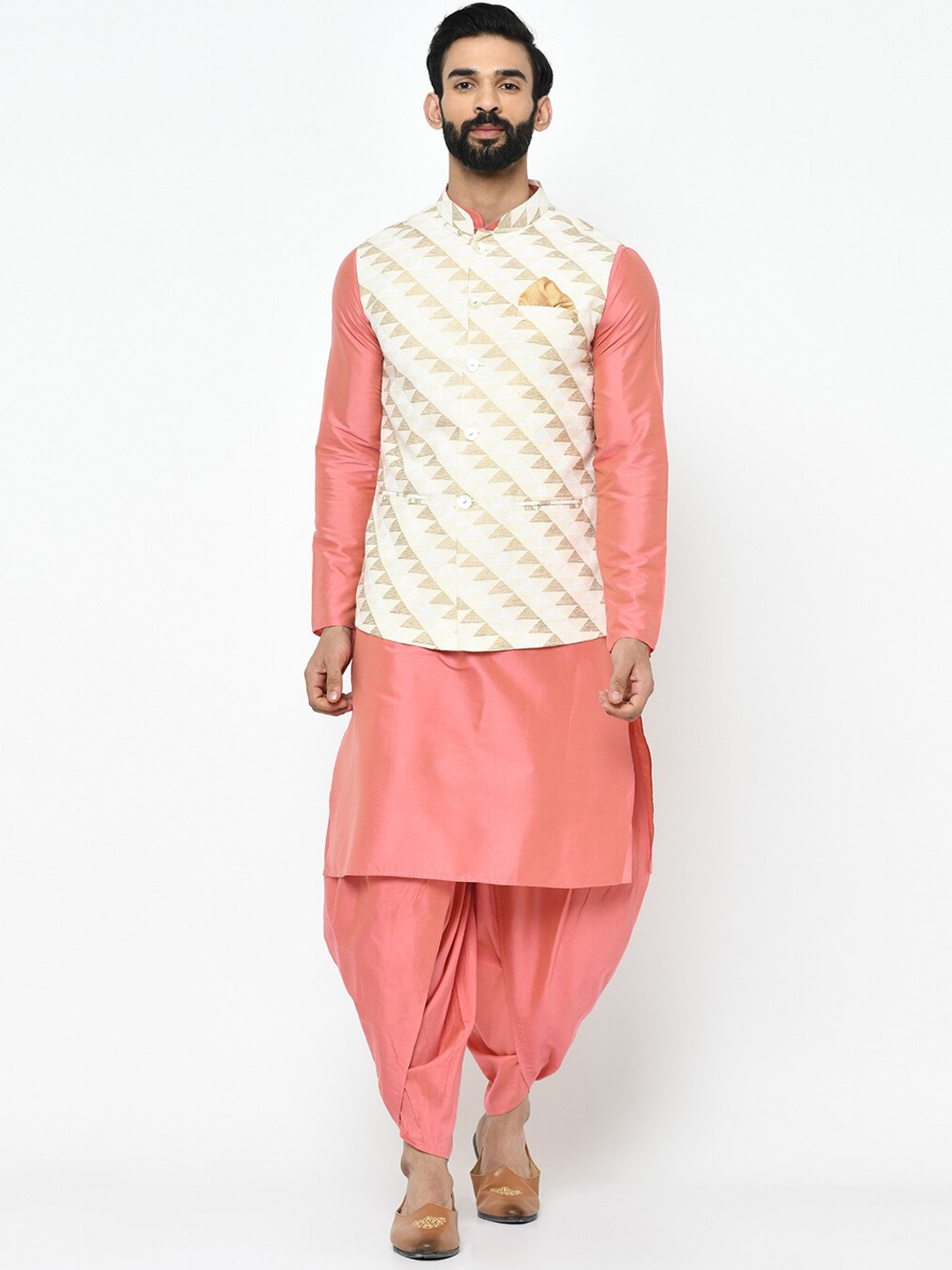 

KISAH Men Off White Pleated Kurta with Dhoti Pants