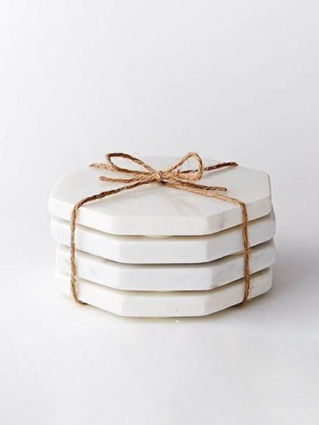 

SWHF Set Of 4 White Solid Octagon Shape Marble Coasters