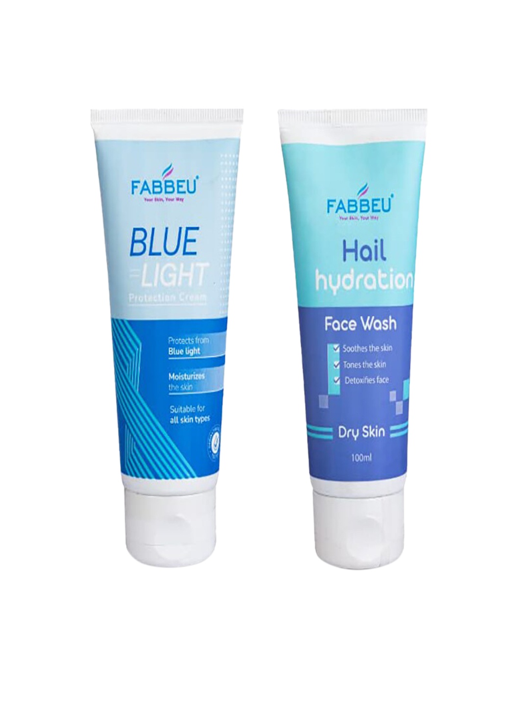 

FABBEU Set of Hail Hydration Facewash 100 ml & Bluelight Face Cream 100 g, White