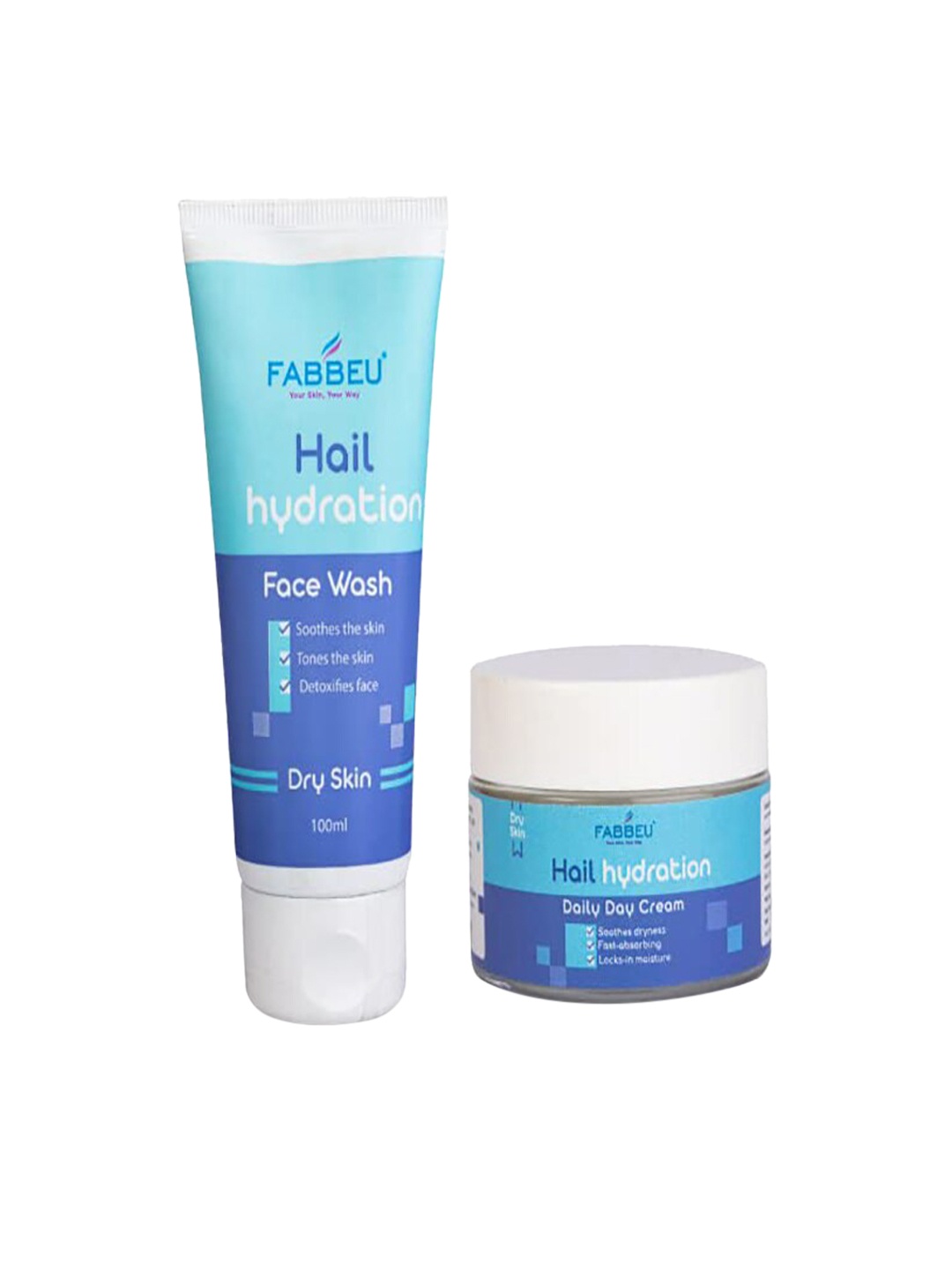 

FABBEU Set of Hail Hydration Facewash 100 ml & Daily Day Cream 50 g, Blue