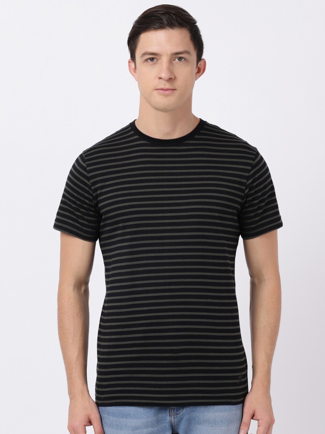 

Jockey Super Combed Cotton Rich Striped Round Neck Half Sleeve Tshirt-2715, Black