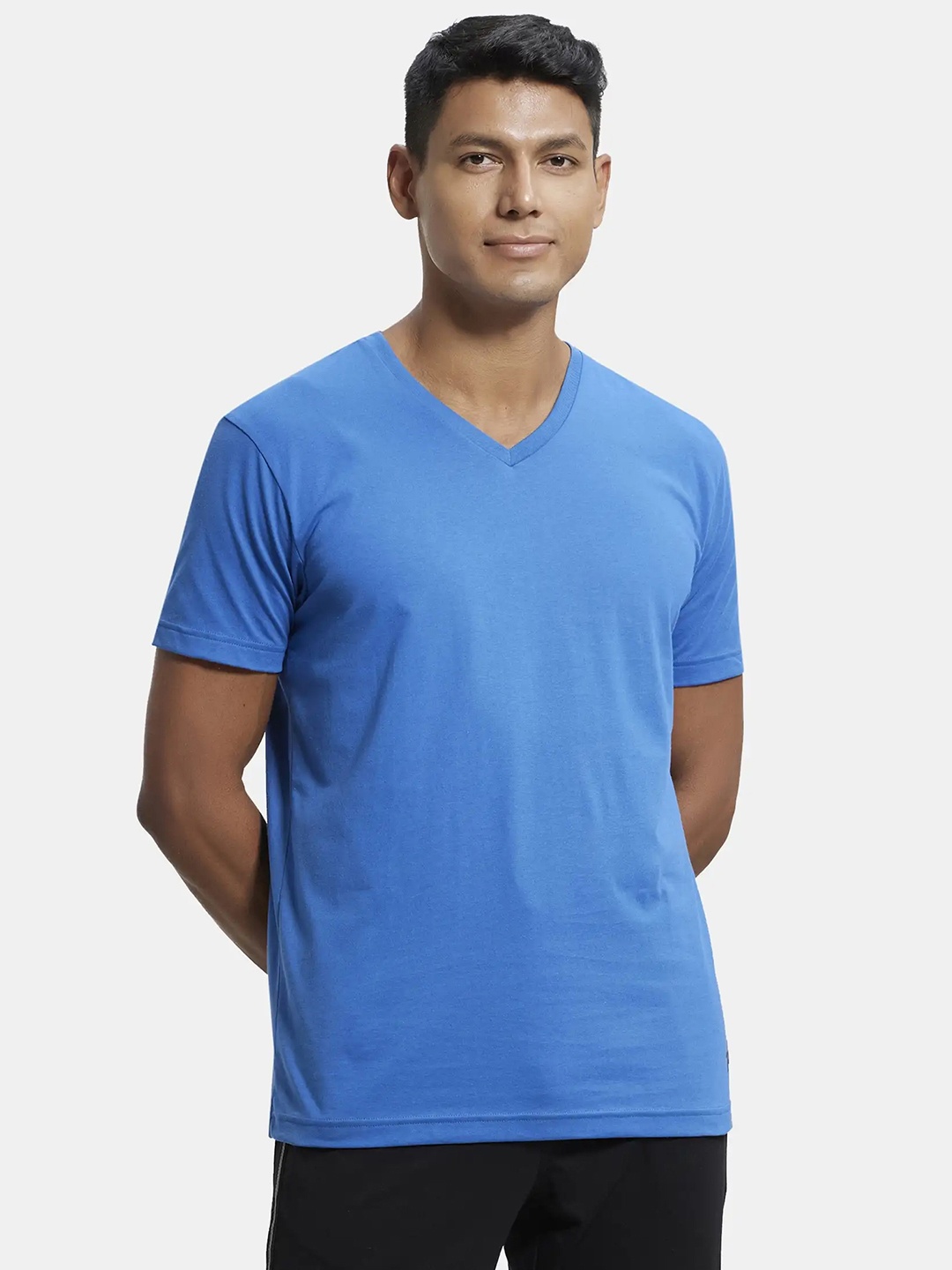 

Jockey Men Blue V-Neck Raw Edge T-shirt