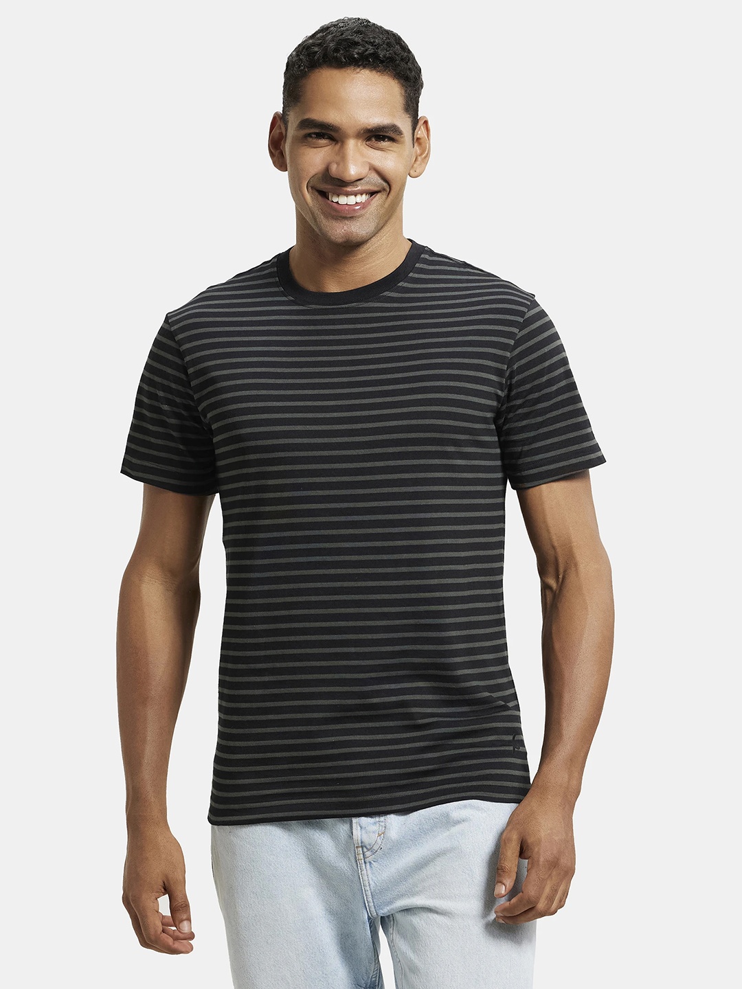 

Jockey Men Black Striped Raw Edge T-shirt