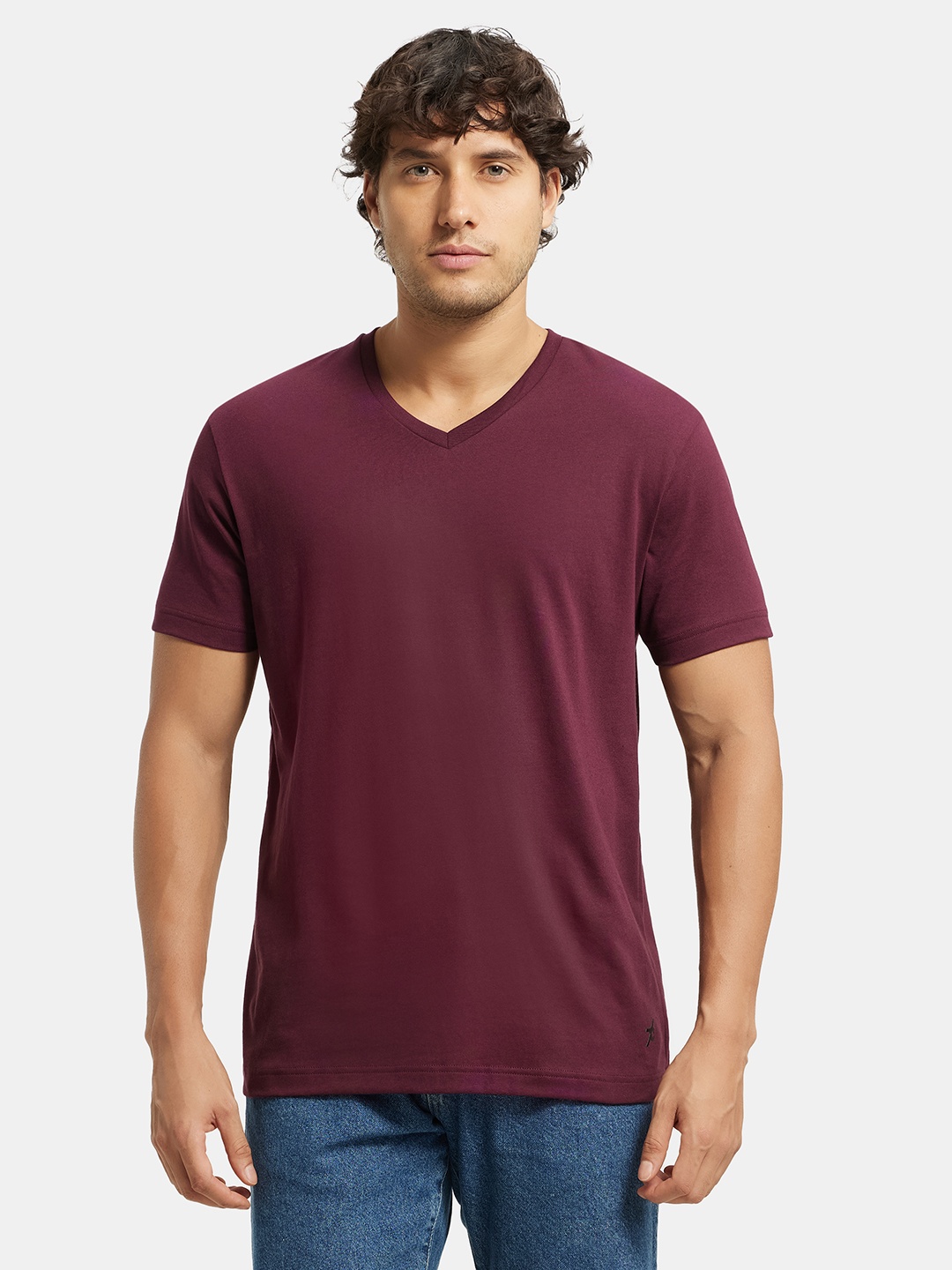 

Jockey Super Combed Cotton Rich Solid V Neck Half Sleeve T-shirt -2726, Maroon
